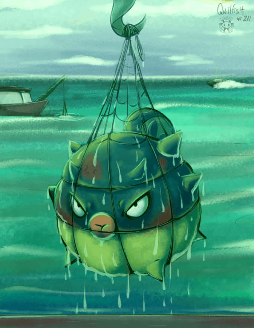 Qwilfish, net, teal ocean water, SD Phone Wallpaper