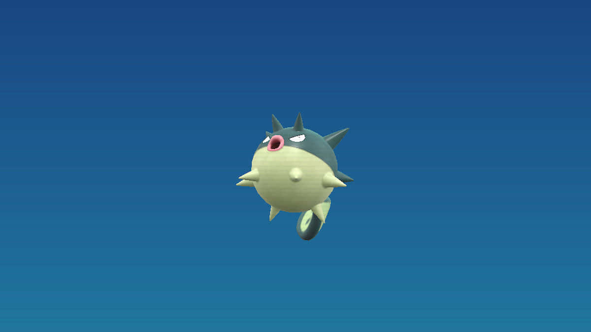 Qwilfish, pufferfish Pokémon, gradient blue background, SD Desktop Wallpaper