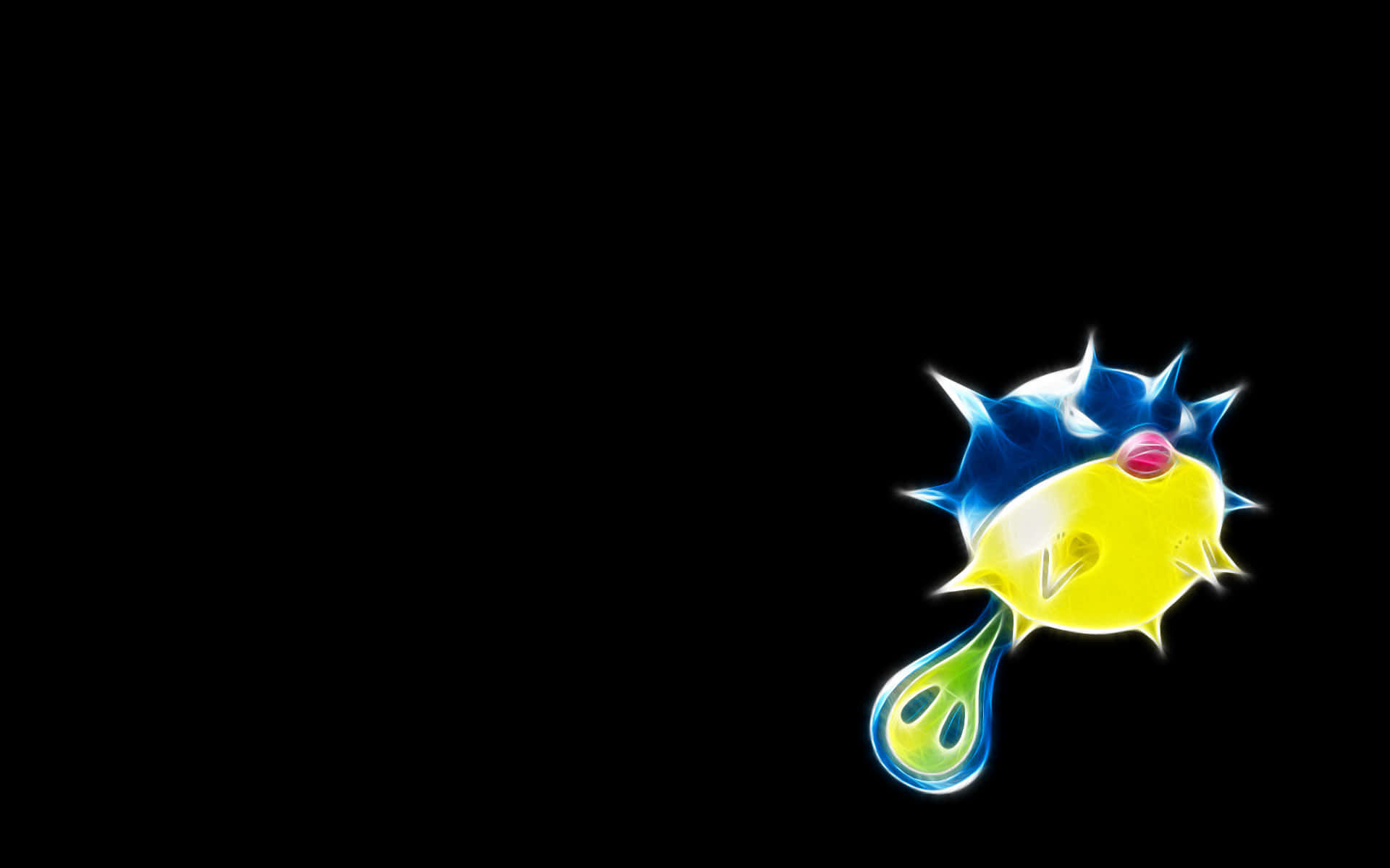Qwilfish, glowing yellow and blue spiky fish, red eye, Full HD Desktop Wallpaper