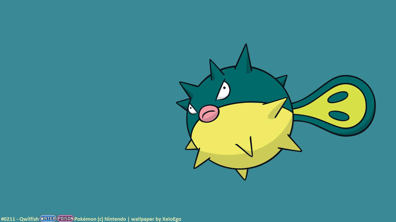 Qwilfish, teal background, yellow belly, HD Desktop Wallpaper