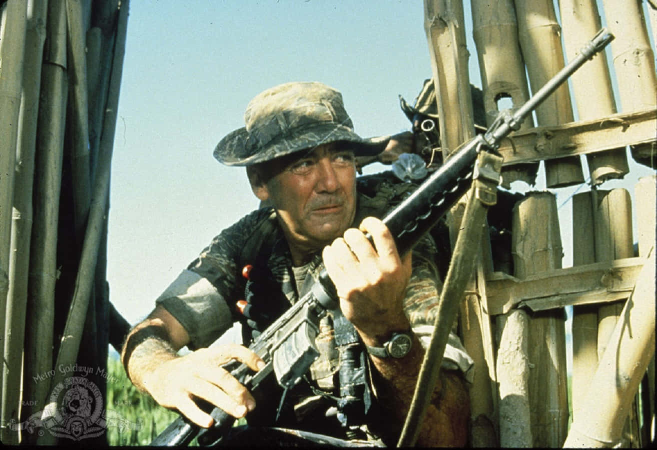 R. Lee Ermey, camouflage gear, bamboo barricade, HD Desktop Wallpaper