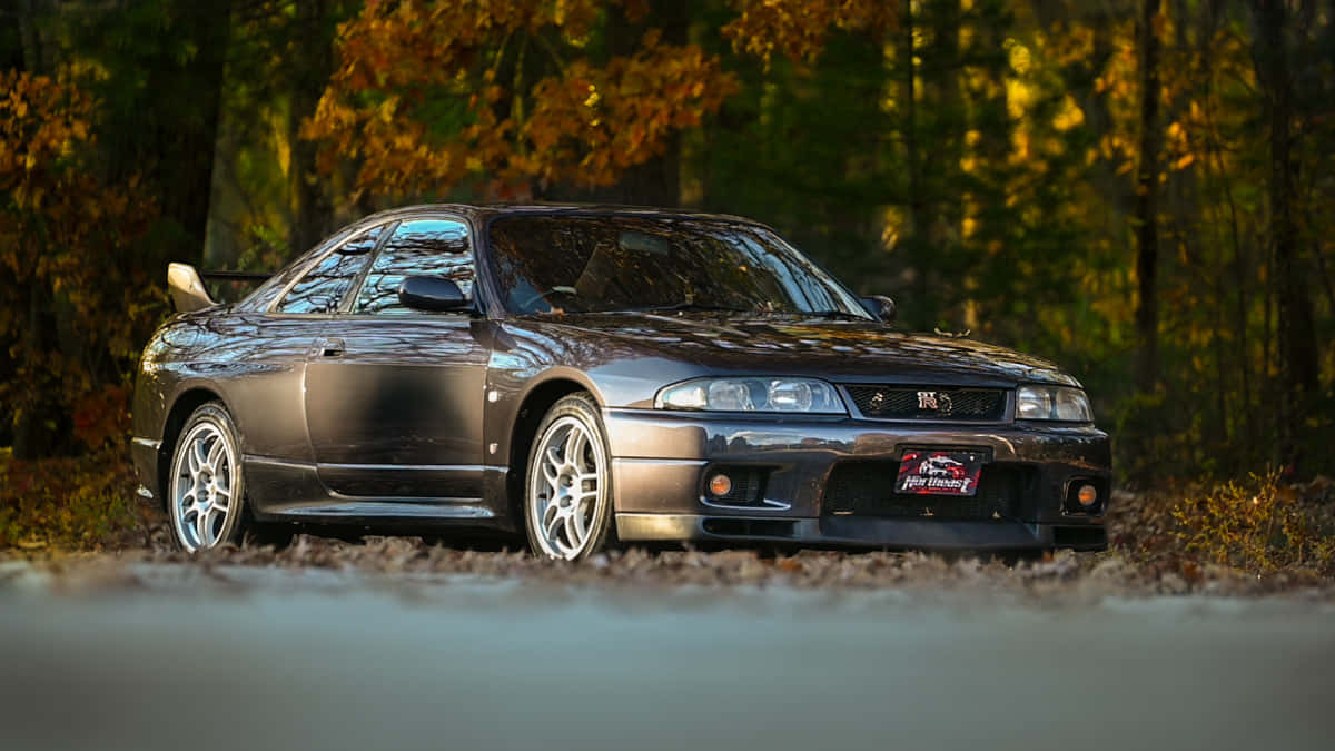 R33 GTR, dark gray, forest road, SD Desktop Wallpaper