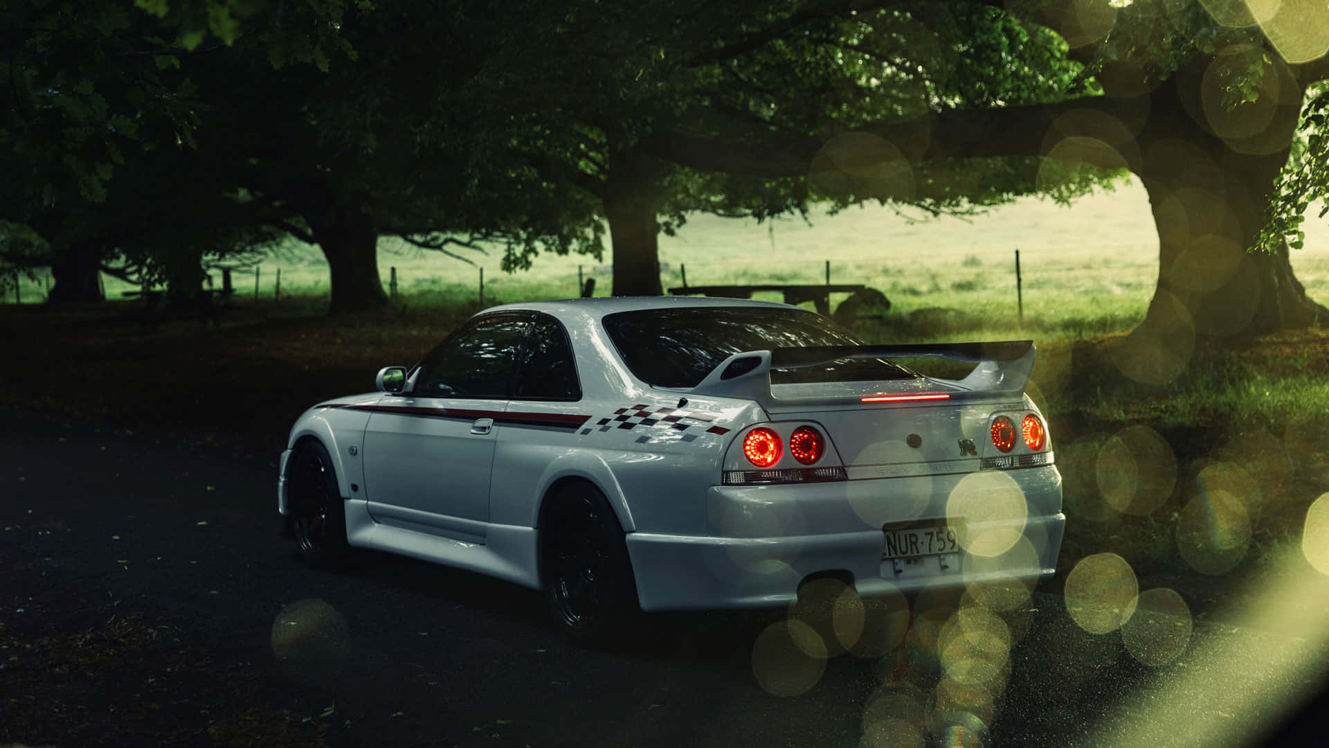R33 GTR, white sports car, red taillights, Full HD Desktop Wallpaper