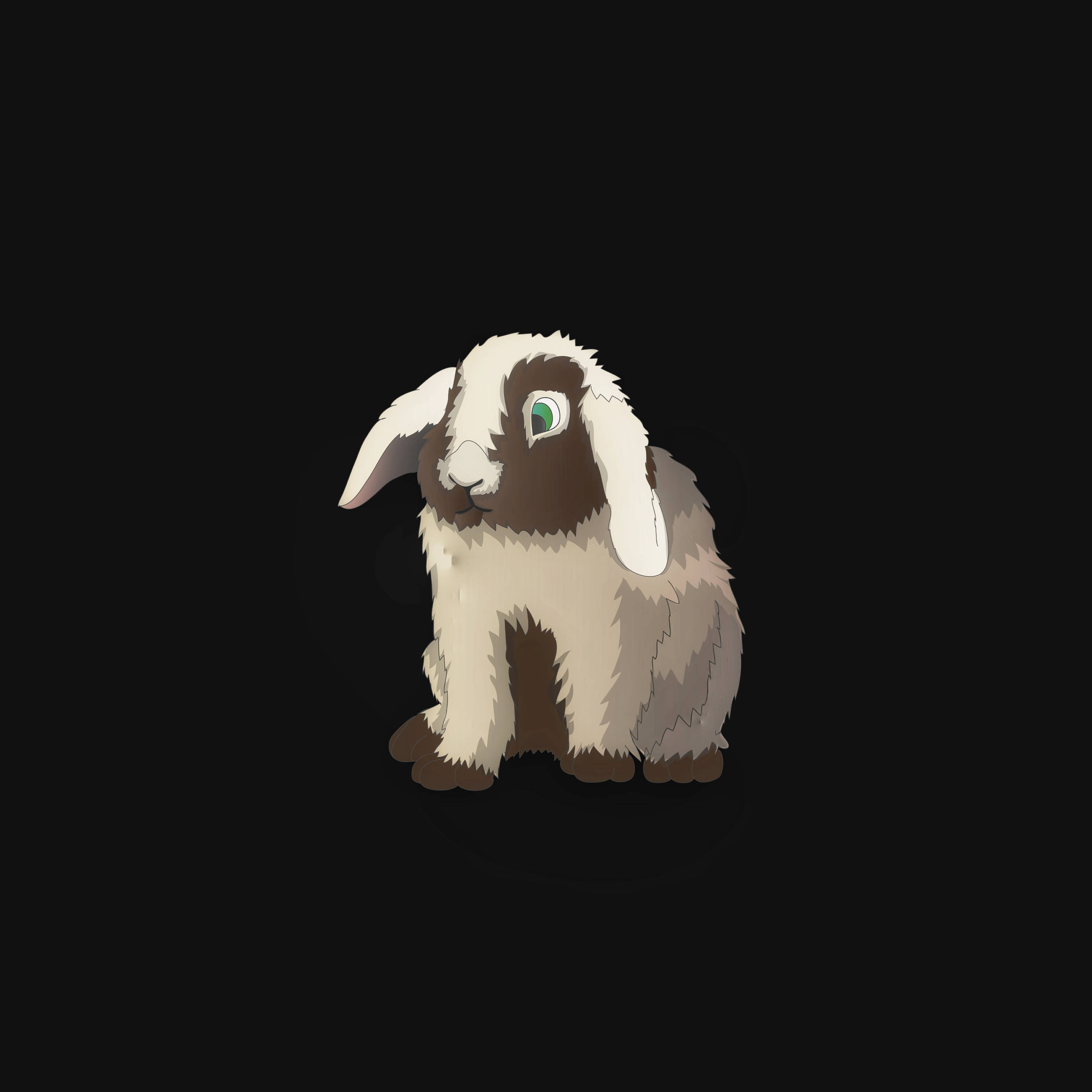 minimalist rabbit art, fluffy brown and white rabbit, green eyes, 2K Desktop Wallpaper