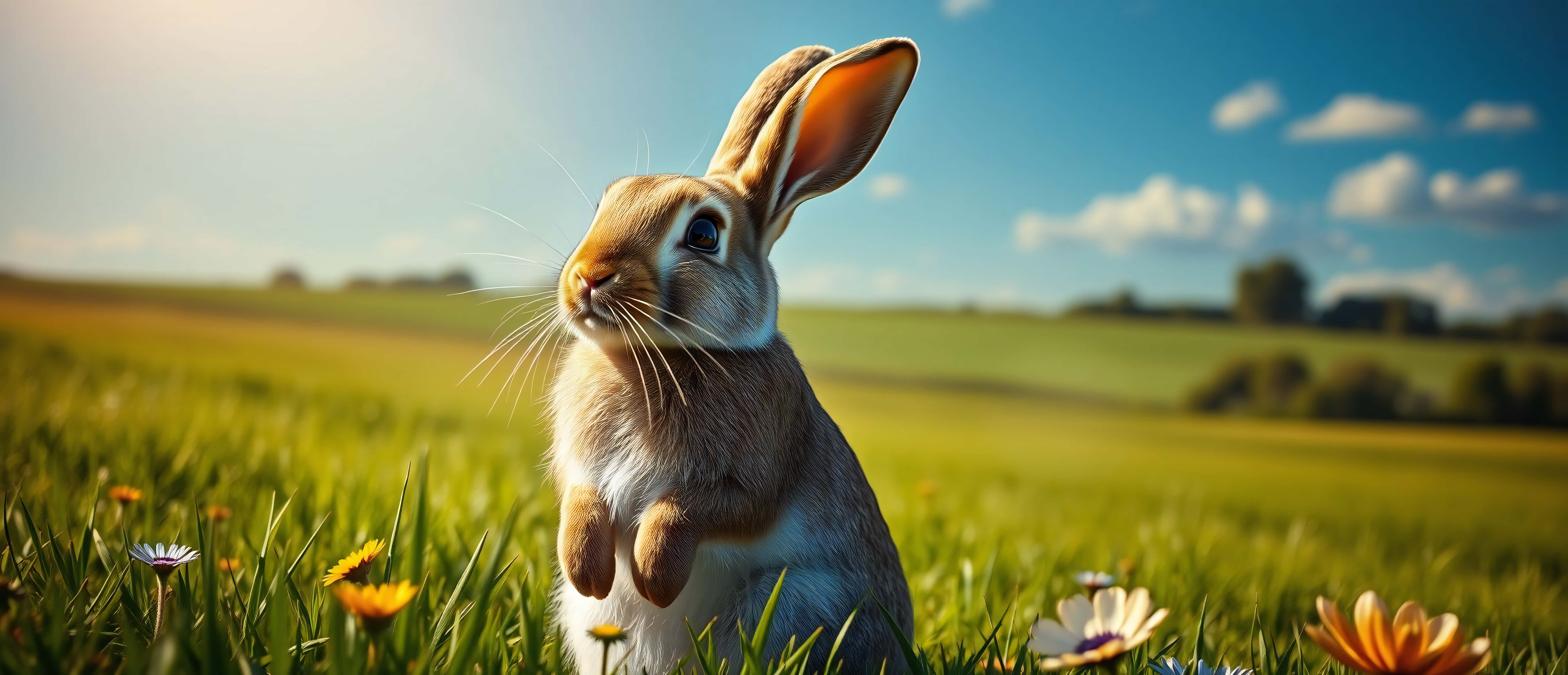 Rabbit, meadow, daisies, 8K Desktop Wallpaper