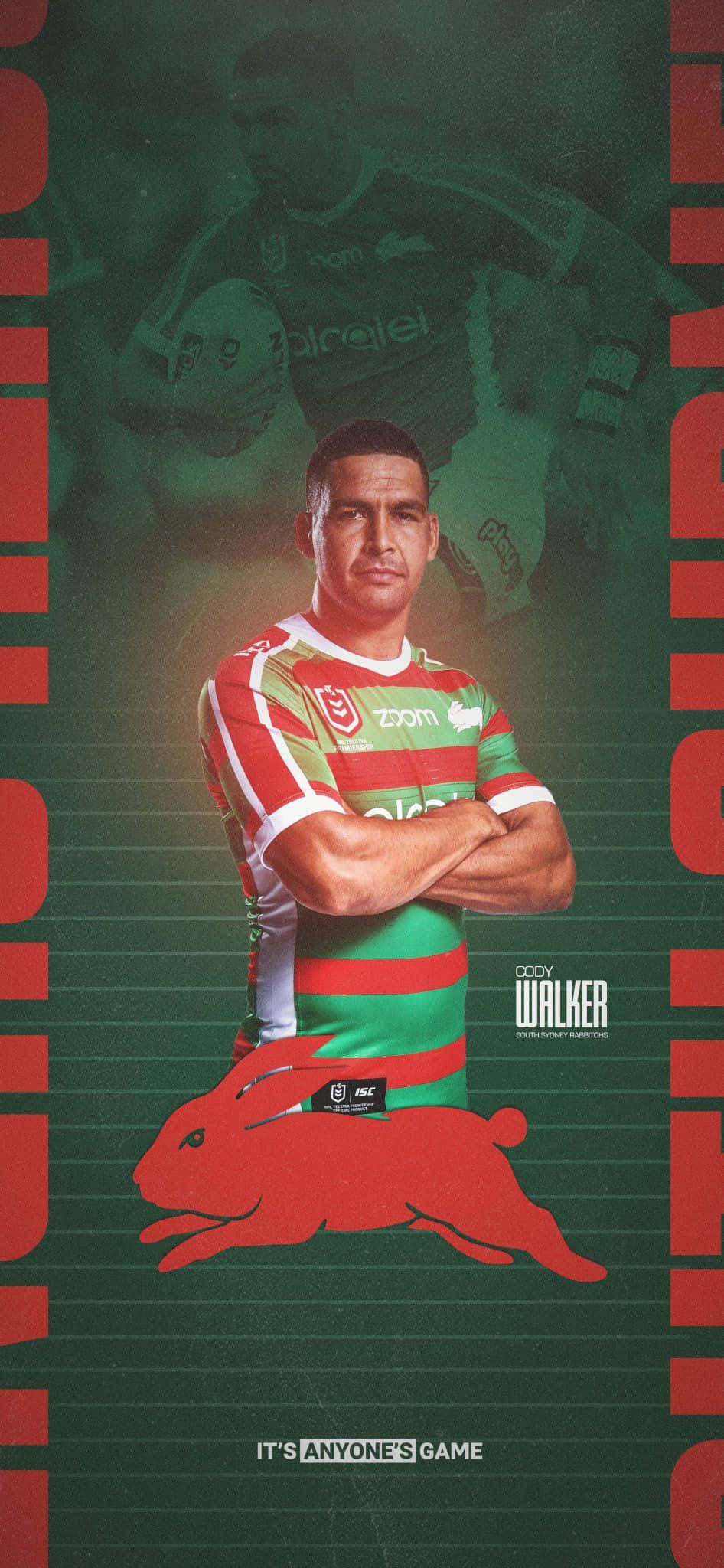 Rabbitohs, green and red striped jersey, dark green background, Full HD Phone Wallpaper