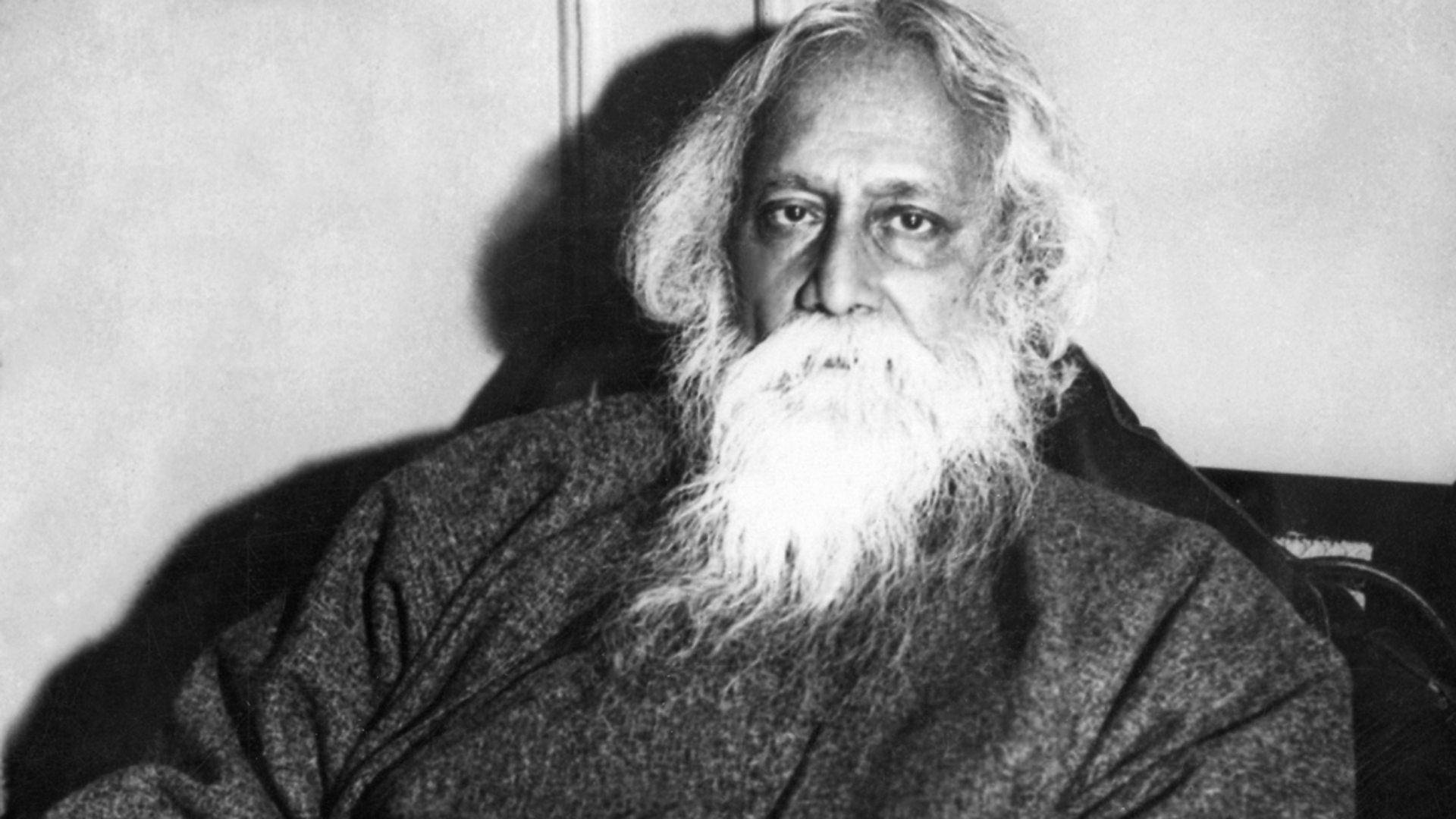 Rabindranath Tagore, long white beard, stark black and white portrait, Full HD Desktop Wallpaper