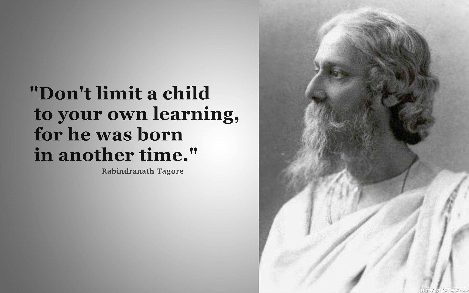 Rabindranath Tagore, child education, black and white portrait, Full HD Desktop Wallpaper