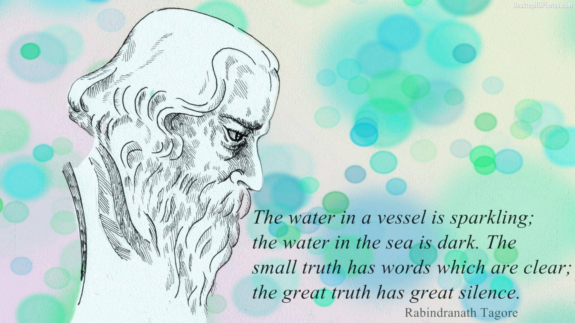 Rabindranath Tagore, black and white line-art portrait, quote, Full HD Desktop Wallpaper