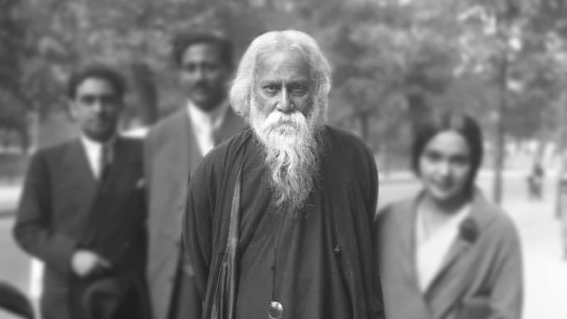 Rabindranath Tagore, black and white portrait, elderly man, Full HD Desktop Wallpaper