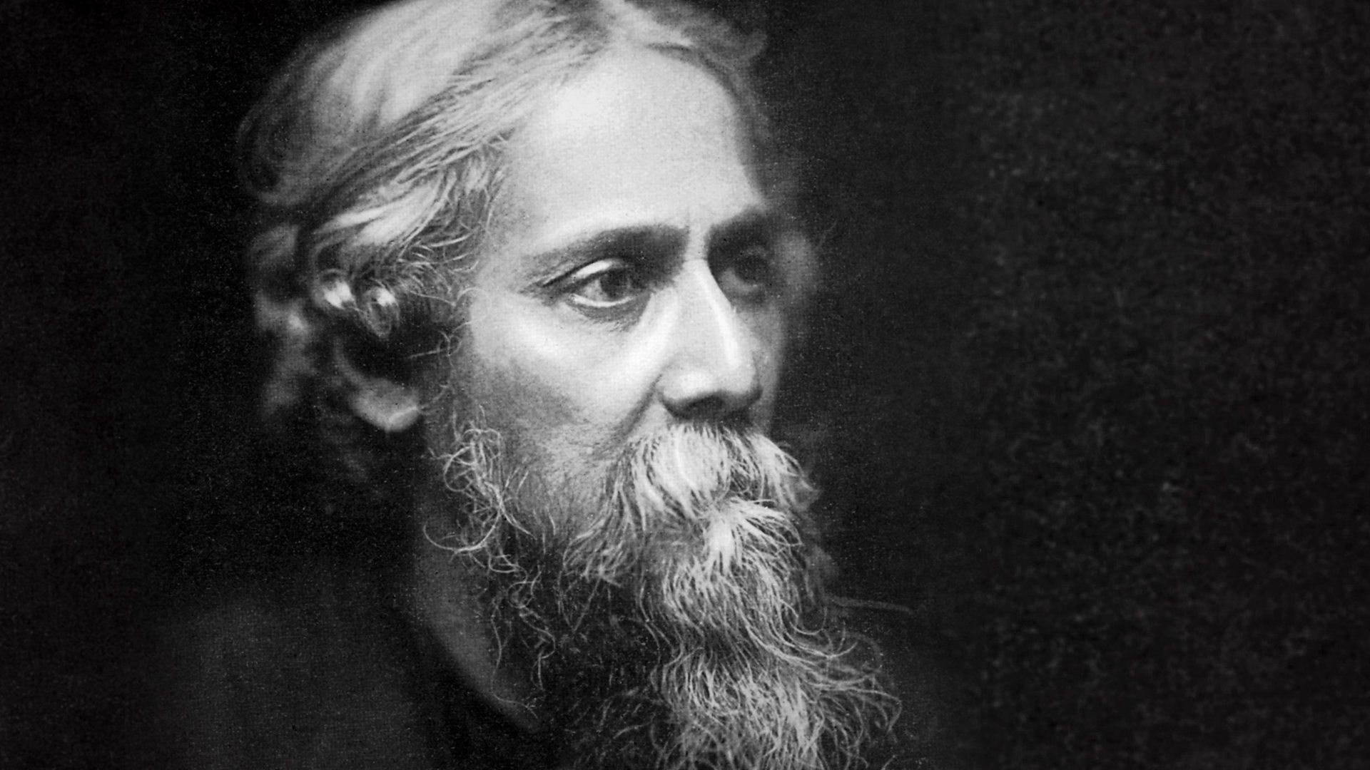 Rabindranath Tagore, black and white portrait, bearded man, Full HD Desktop Wallpaper