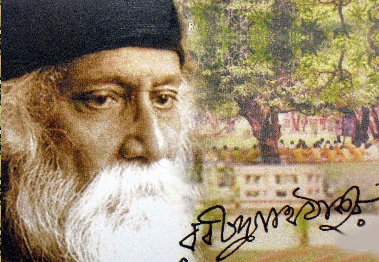 Rabindranath Tagore, bearded man, black cap, HD Desktop Wallpaper