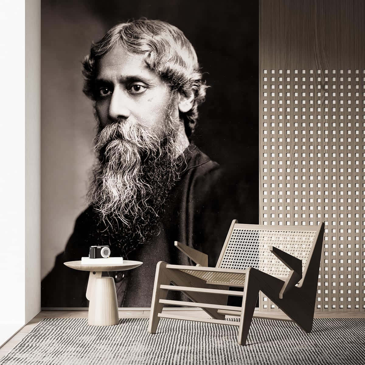 Rabindranath Tagore, vintage black and white portrait, bearded man with wavy hair, SD Desktop Wallpaper