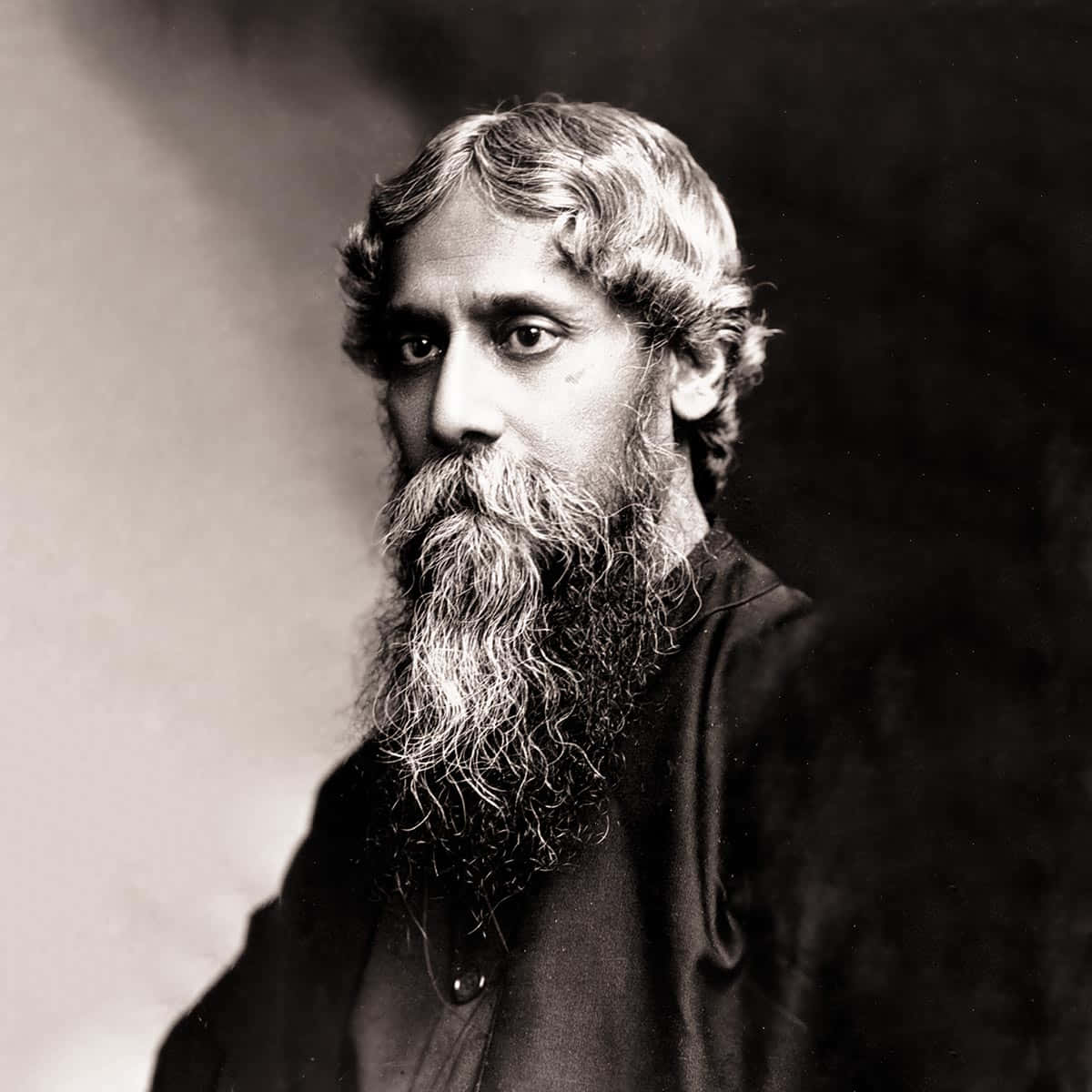 Rabindranath Tagore, vintage black and white portrait, long flowing beard, SD Desktop Wallpaper