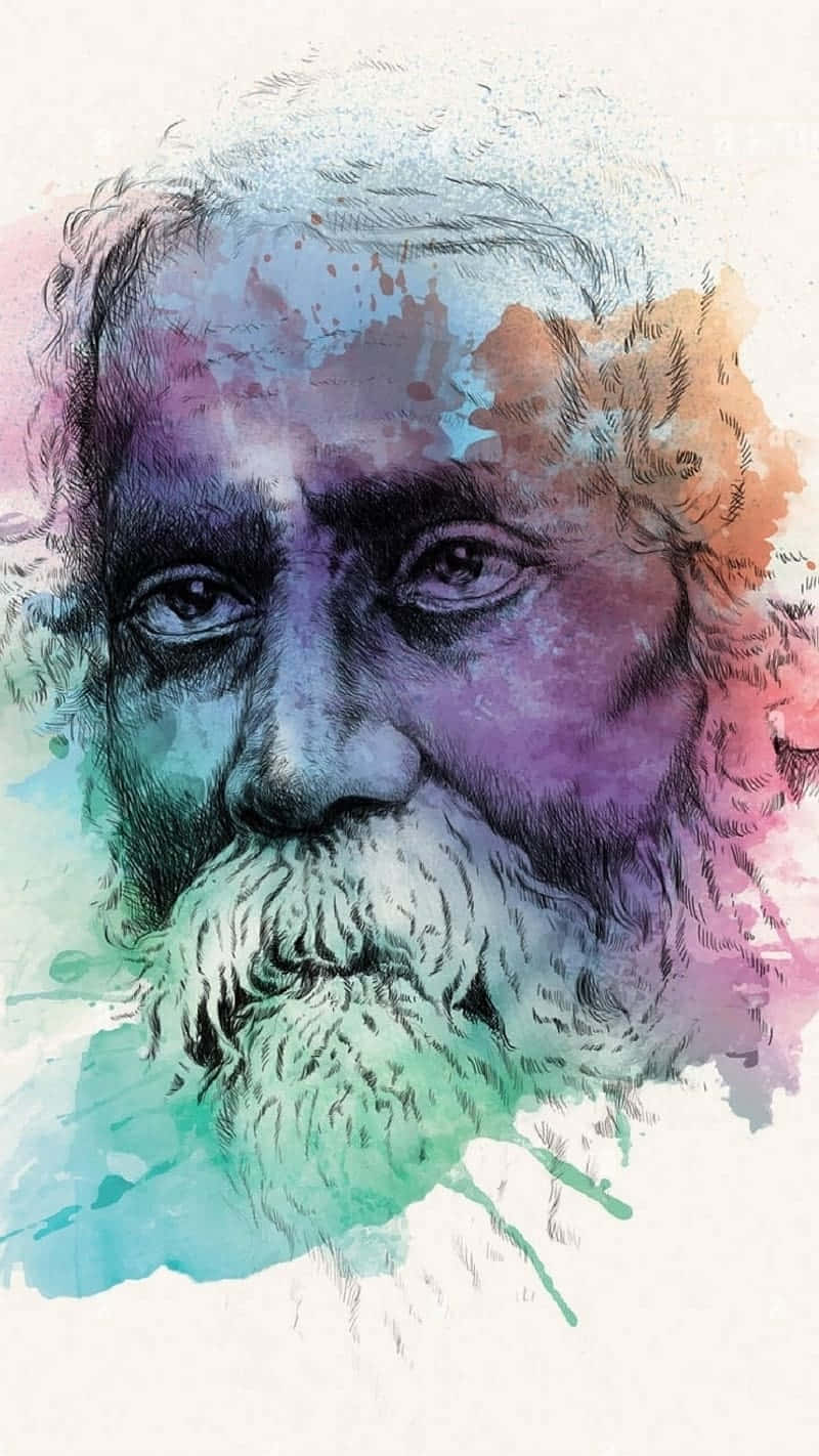 Rabindranath Tagore, watercolor portrait, elderly man, HD Phone Wallpaper
