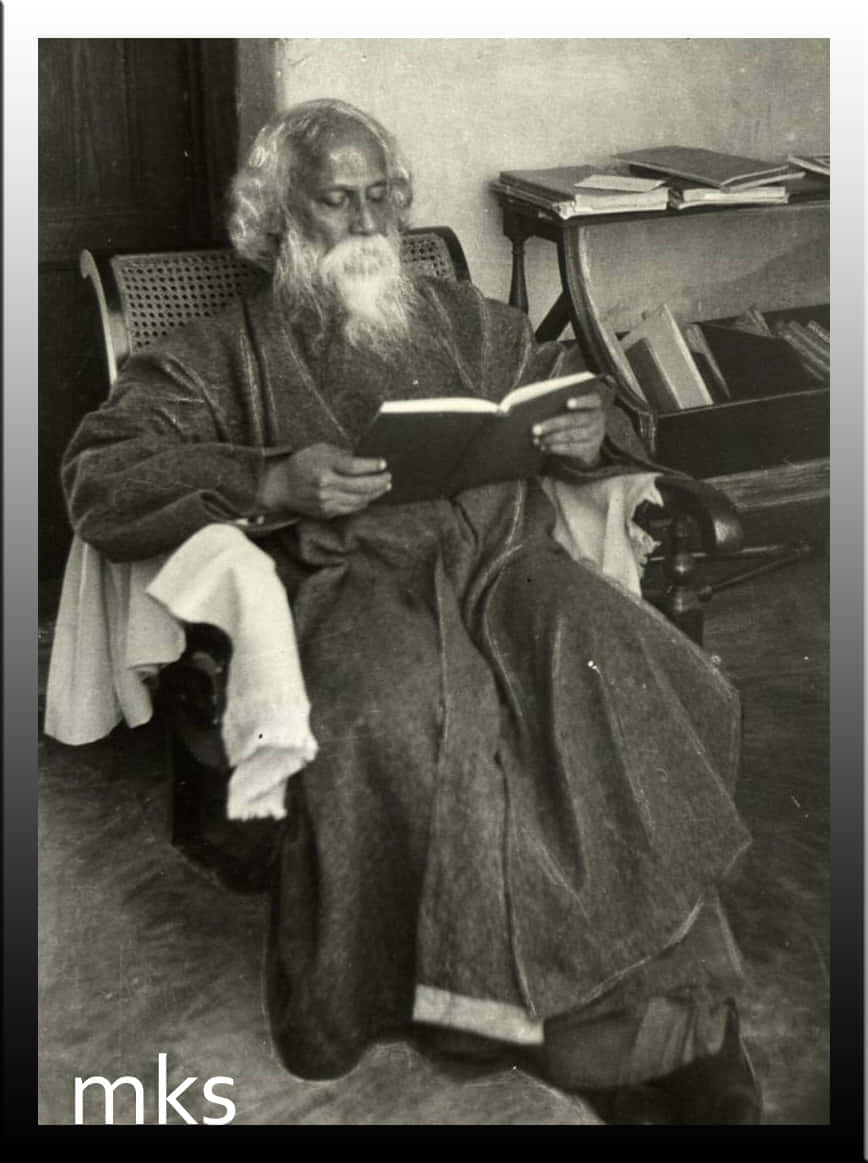 Rabindranath Tagore, long white beard, chair, SD Phone Wallpaper
