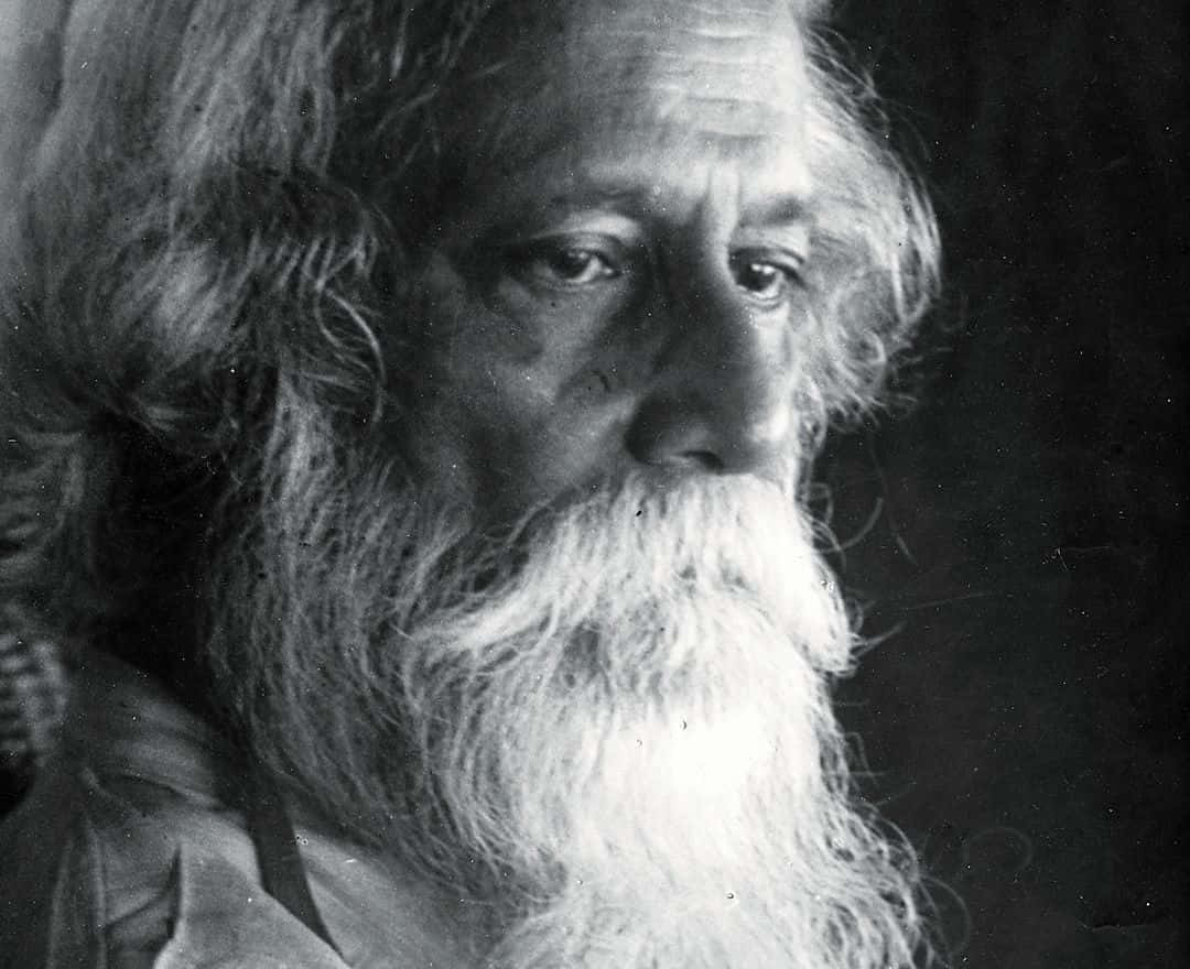 Rabindranath Tagore, black and white portrait, elderly man, SD Desktop Wallpaper