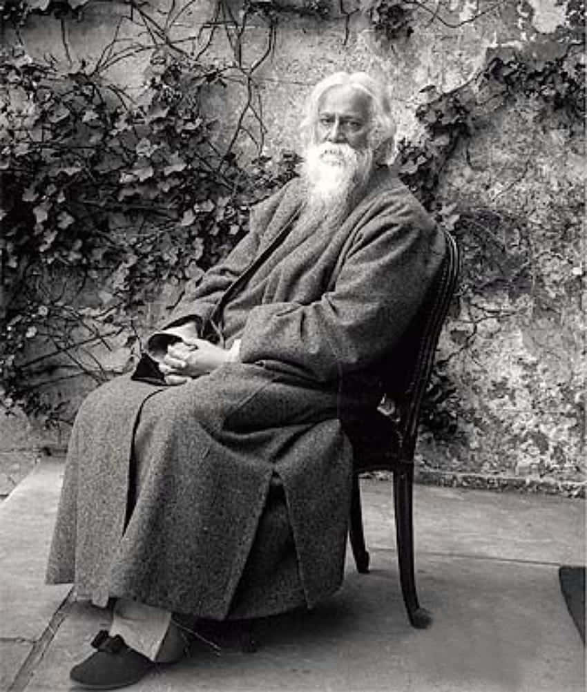 Rabindranath Tagore, elderly man with a long white beard, chair, SD Phone Wallpaper