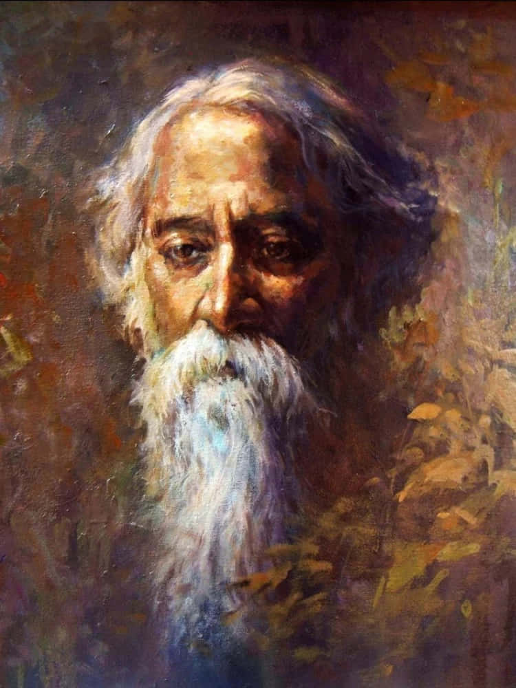 Rabindranath Tagore, portrait painting, textured oil painting, SD Phone Wallpaper