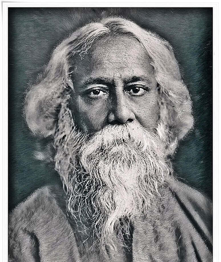 Rabindranath Tagore, black and white portrait, long wavy hair, SD Phone Wallpaper
