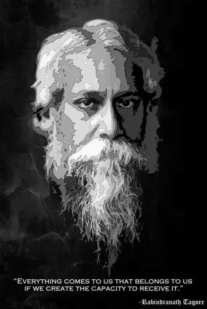 Rabindranath Tagore, black and white portrait, textured beard, SD Phone Wallpaper