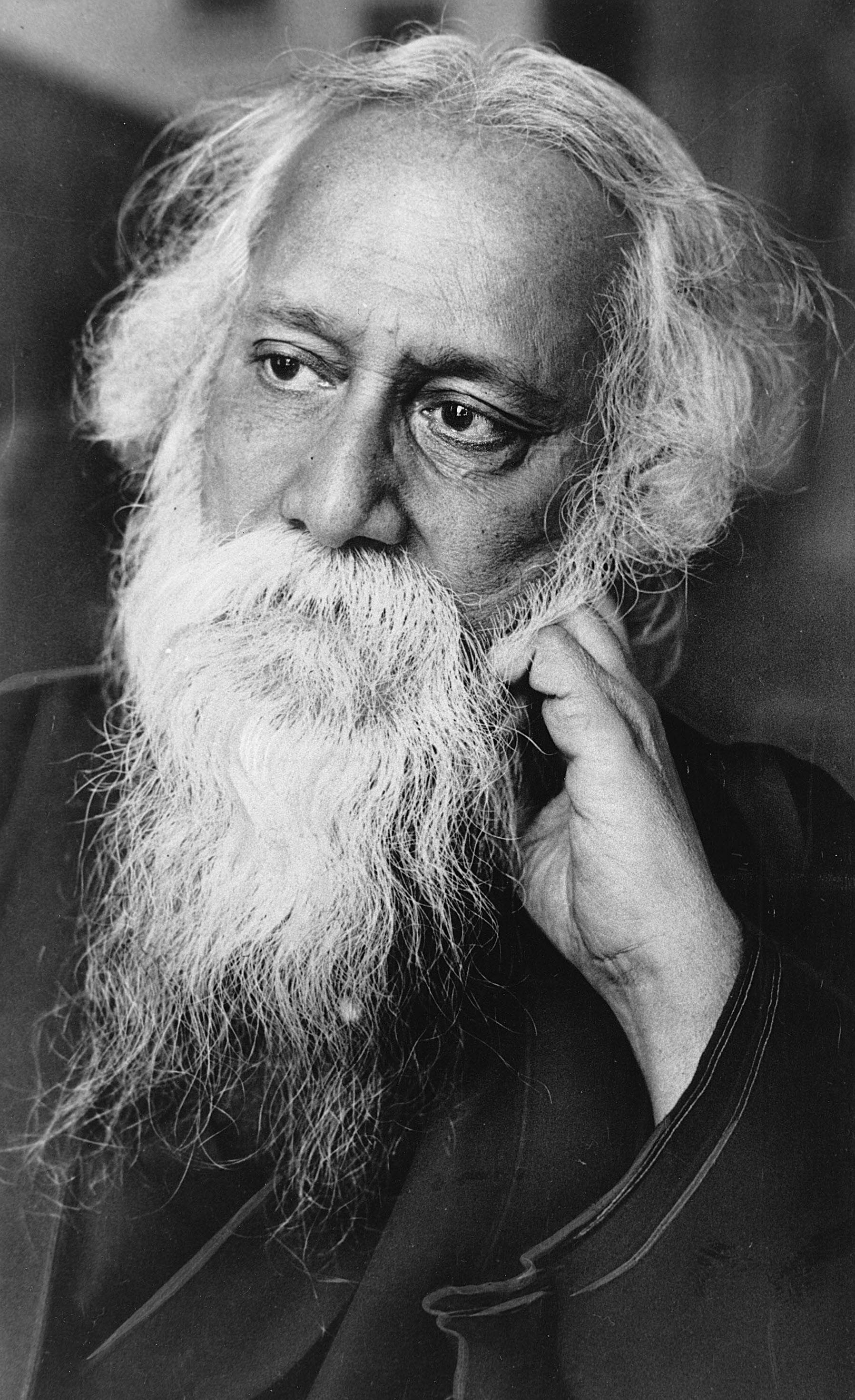 Rabindranath Tagore, bearded man, long white hair, 2K Phone Wallpaper