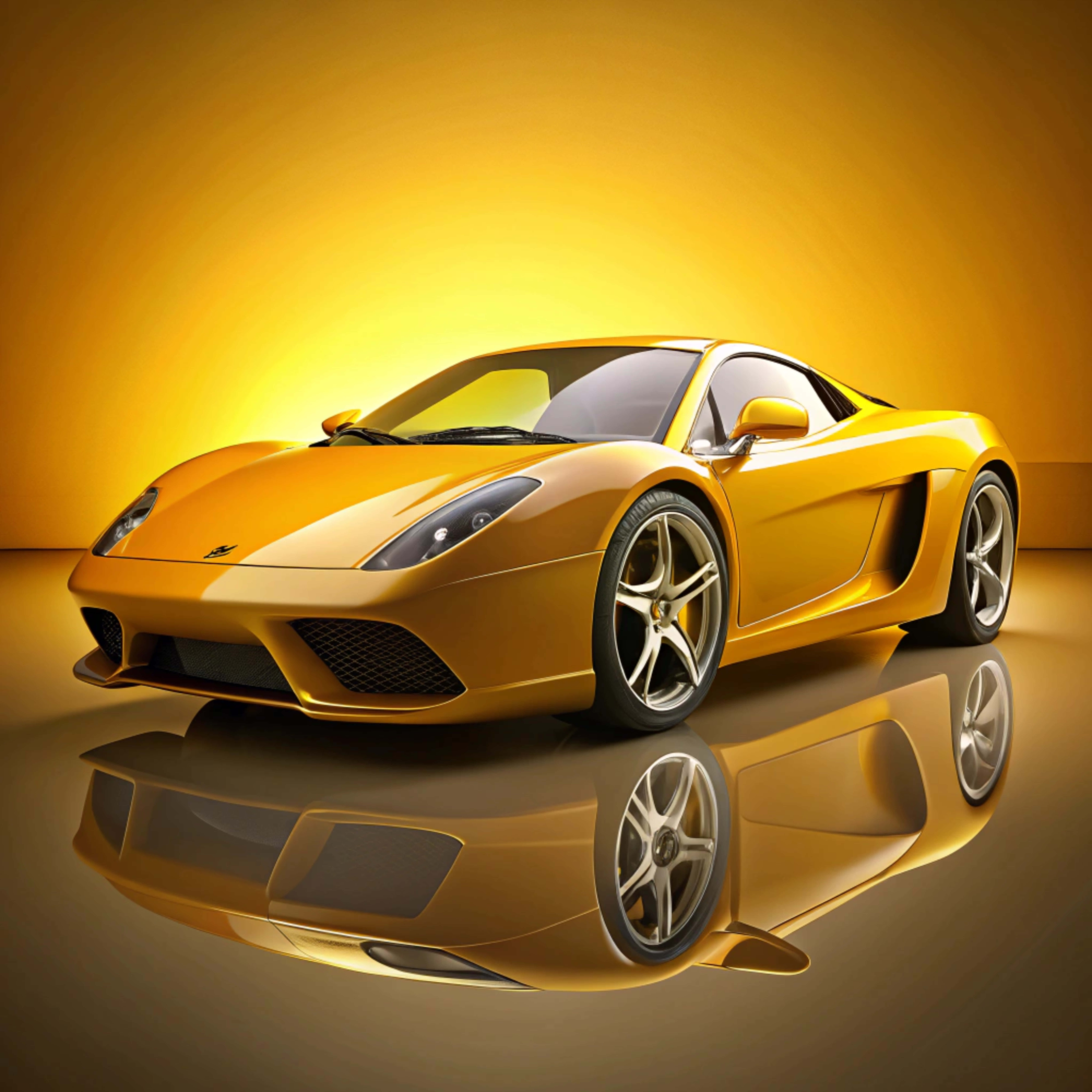 gold sports car, sleek aerodynamic lines, silver rims, 8K Desktop Wallpaper