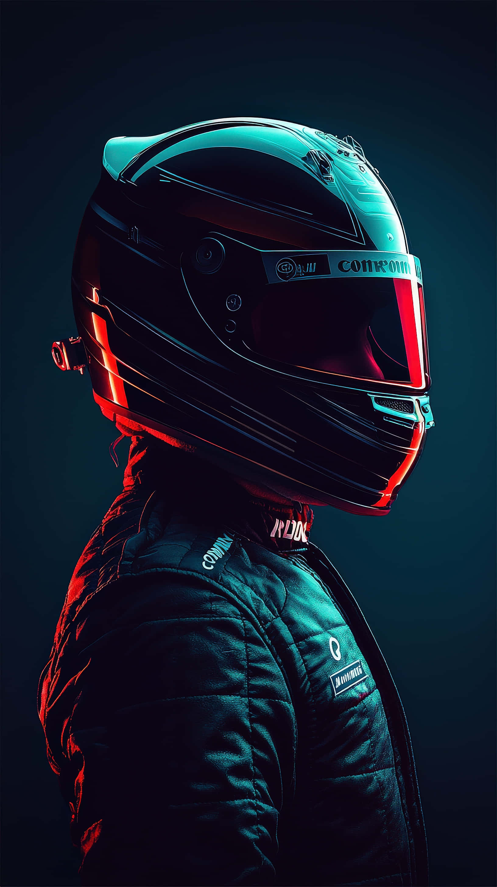 futuristic race car driver, sleek black helmet, sleek high tech helmet, 2K Phone Wallpaper