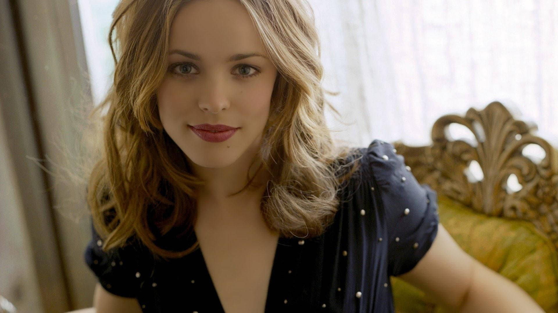 Rachel Mcadams, wavy blonde hair, red lips, Full HD Desktop Wallpaper