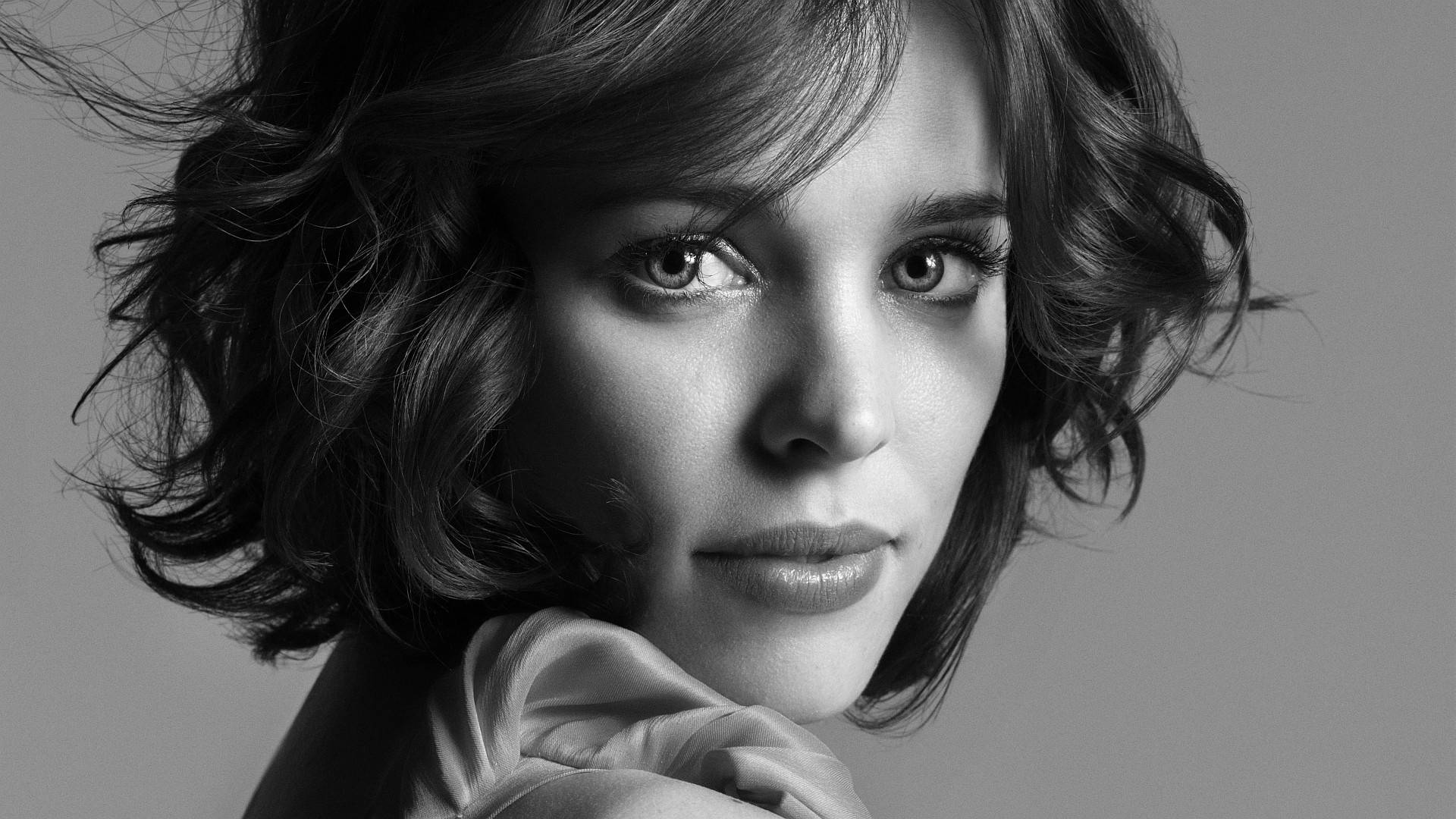 Rachel Mcadams, black and white photograph, tousled hair, Full HD Desktop Wallpaper