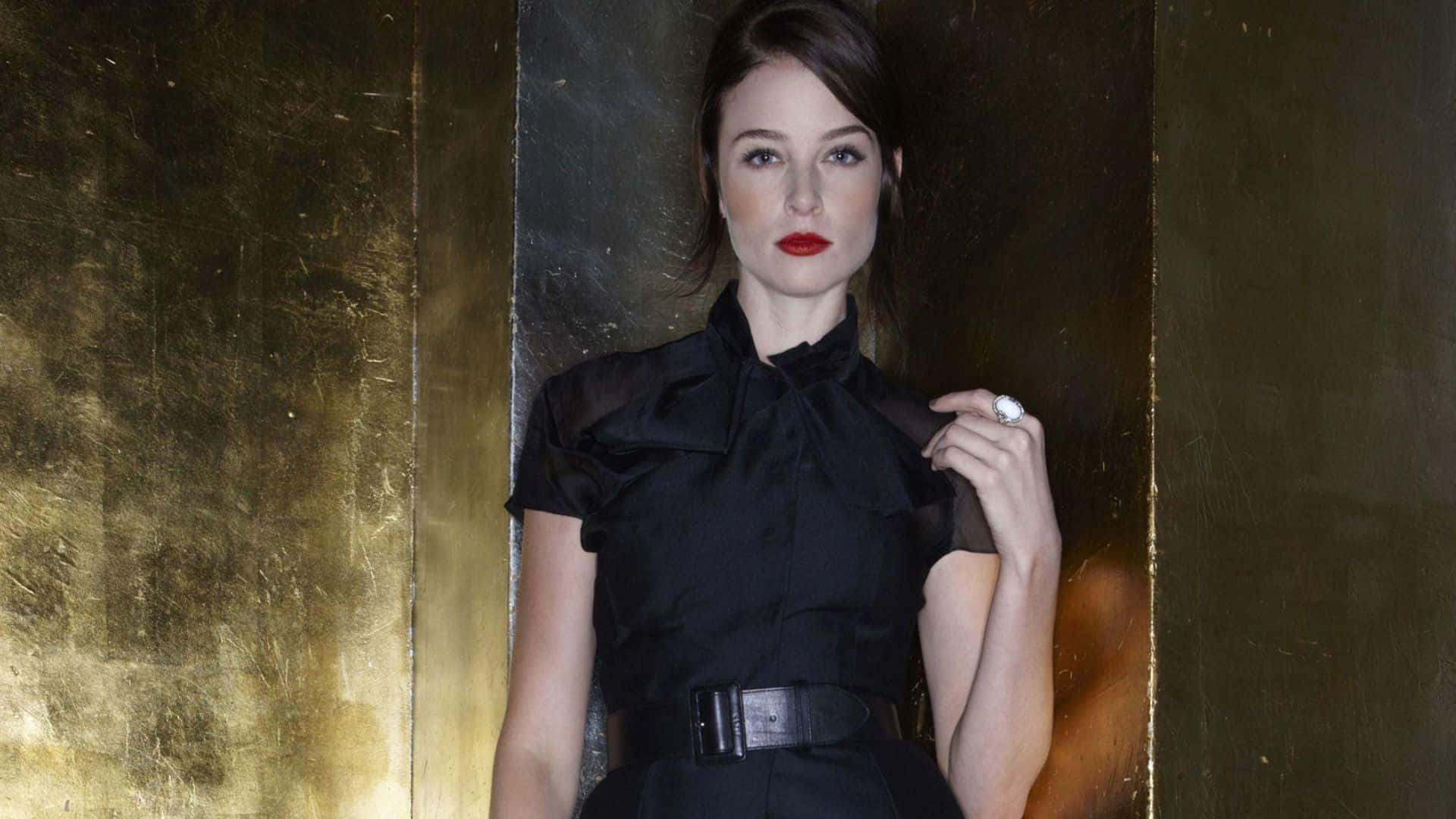 Rachel Nichols, black dress, red lips, Full HD Desktop Wallpaper