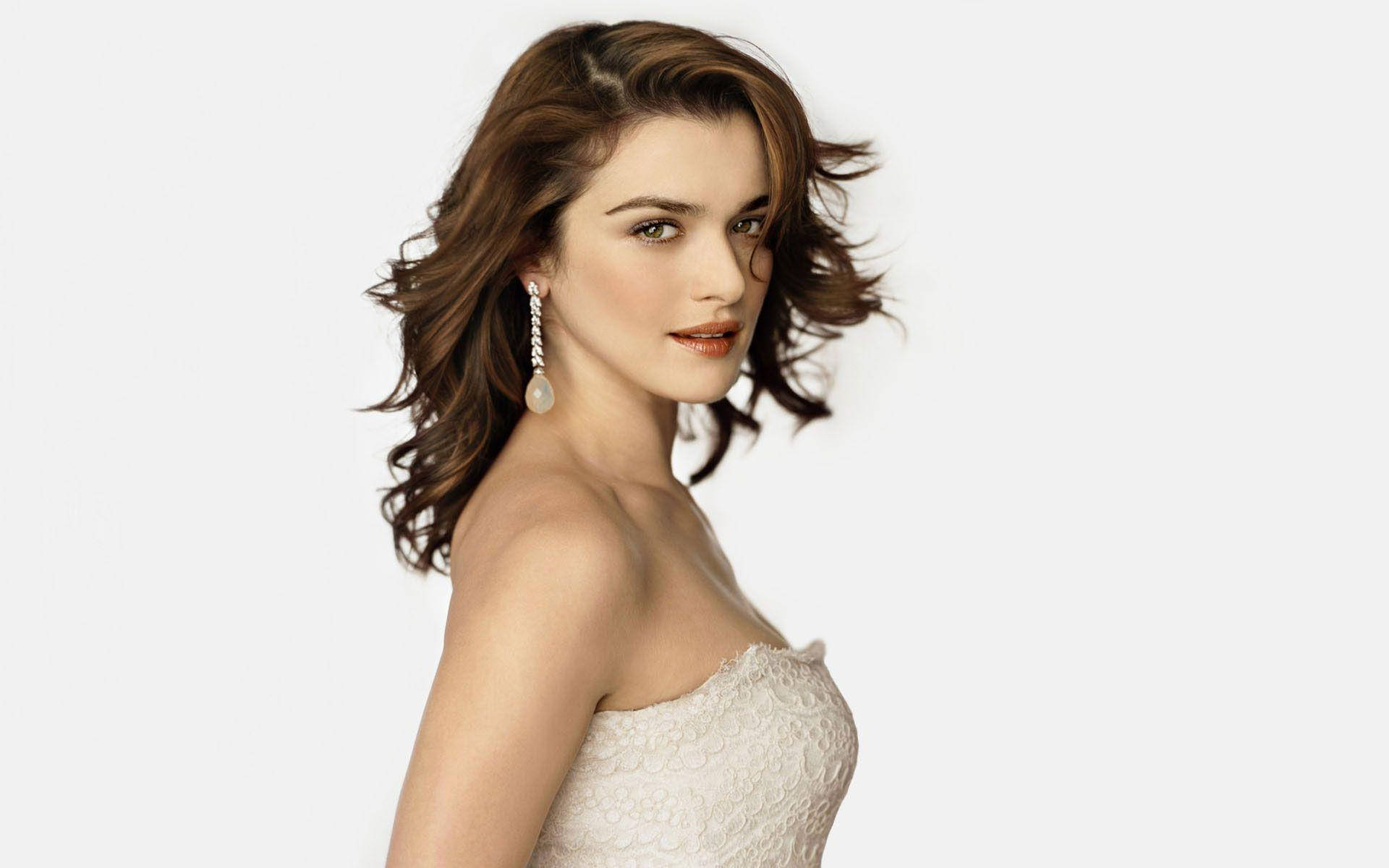 Rachel Weisz, white lace strapless dress, wavy brown hair, Full HD Desktop Wallpaper