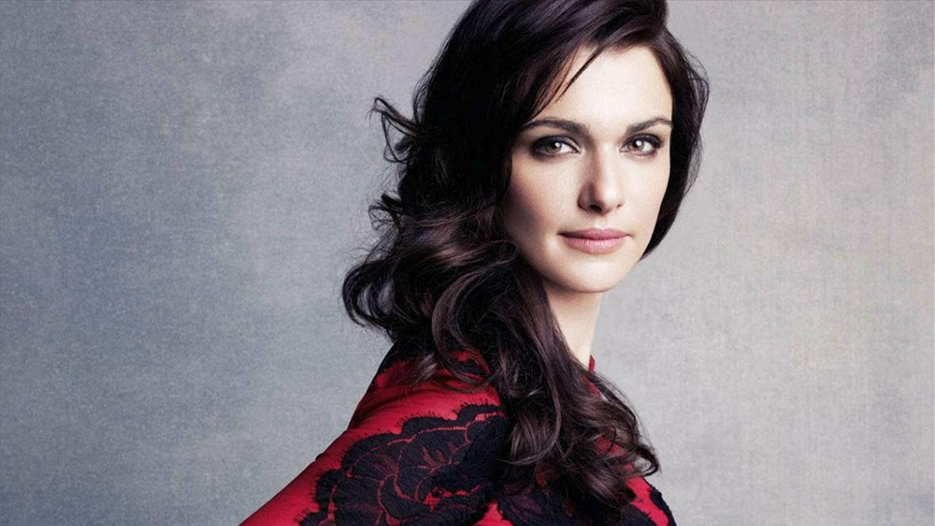 Rachel Weisz, dark wavy hair, red floral top, Full HD Desktop Wallpaper