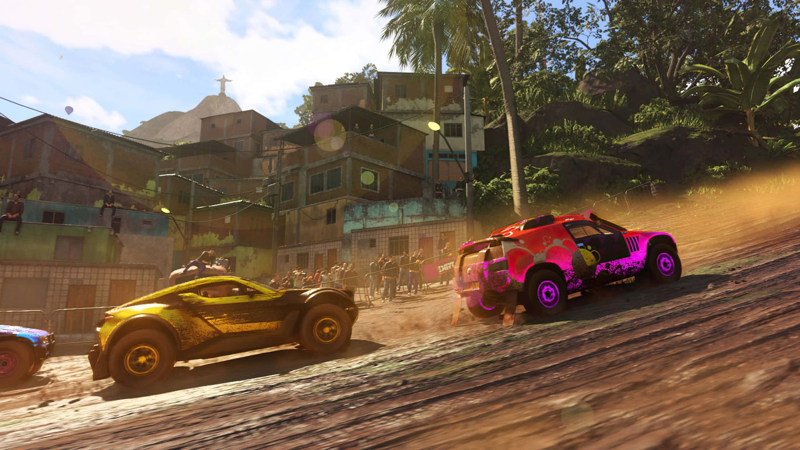 dirt game, off-road cars, dusty tropical town street, 2K Desktop Wallpaper
