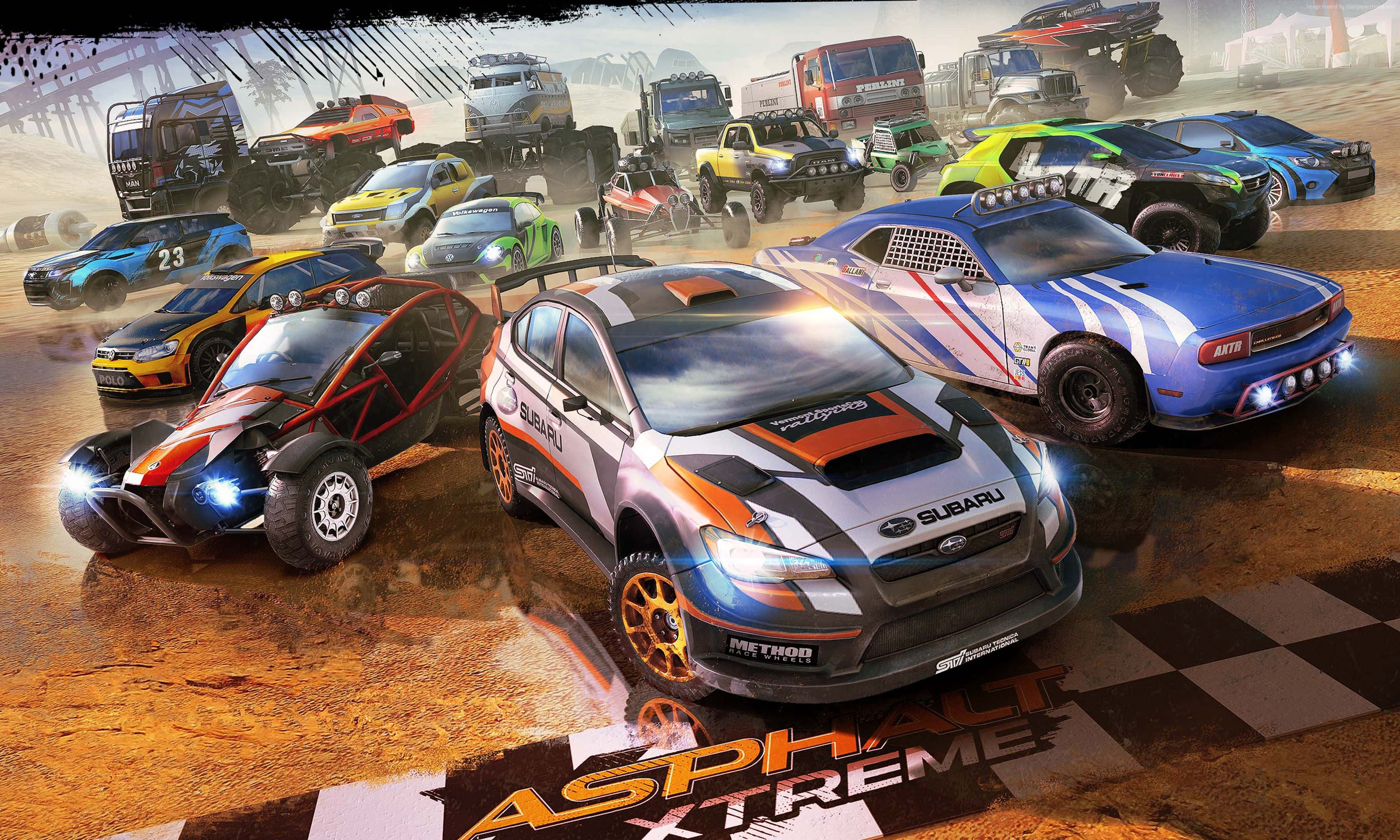 rally race scene, modified cars, dusty track, 2K Desktop Wallpaper