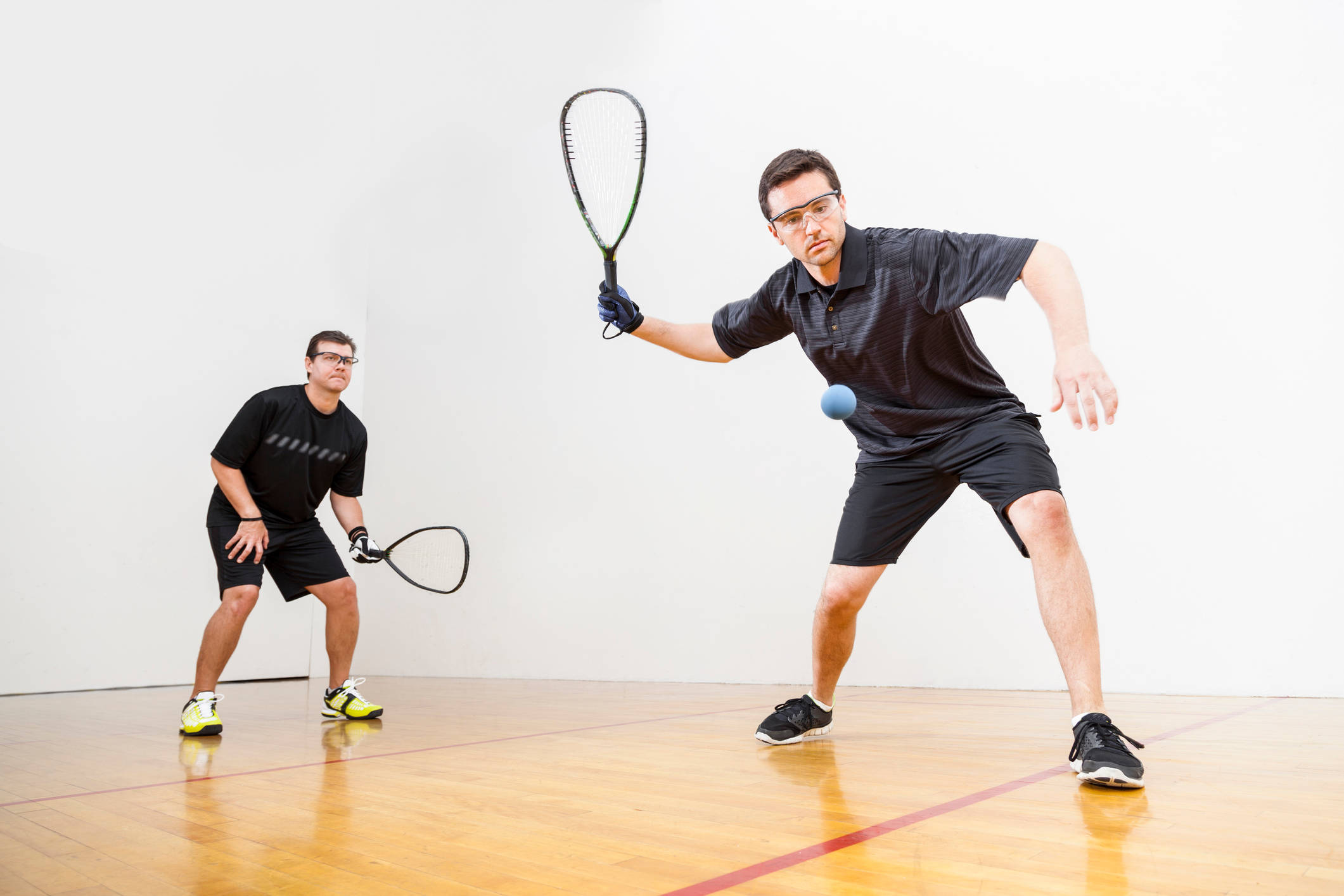 racquetball, black athletic gear, blue ball, Full HD Desktop Wallpaper