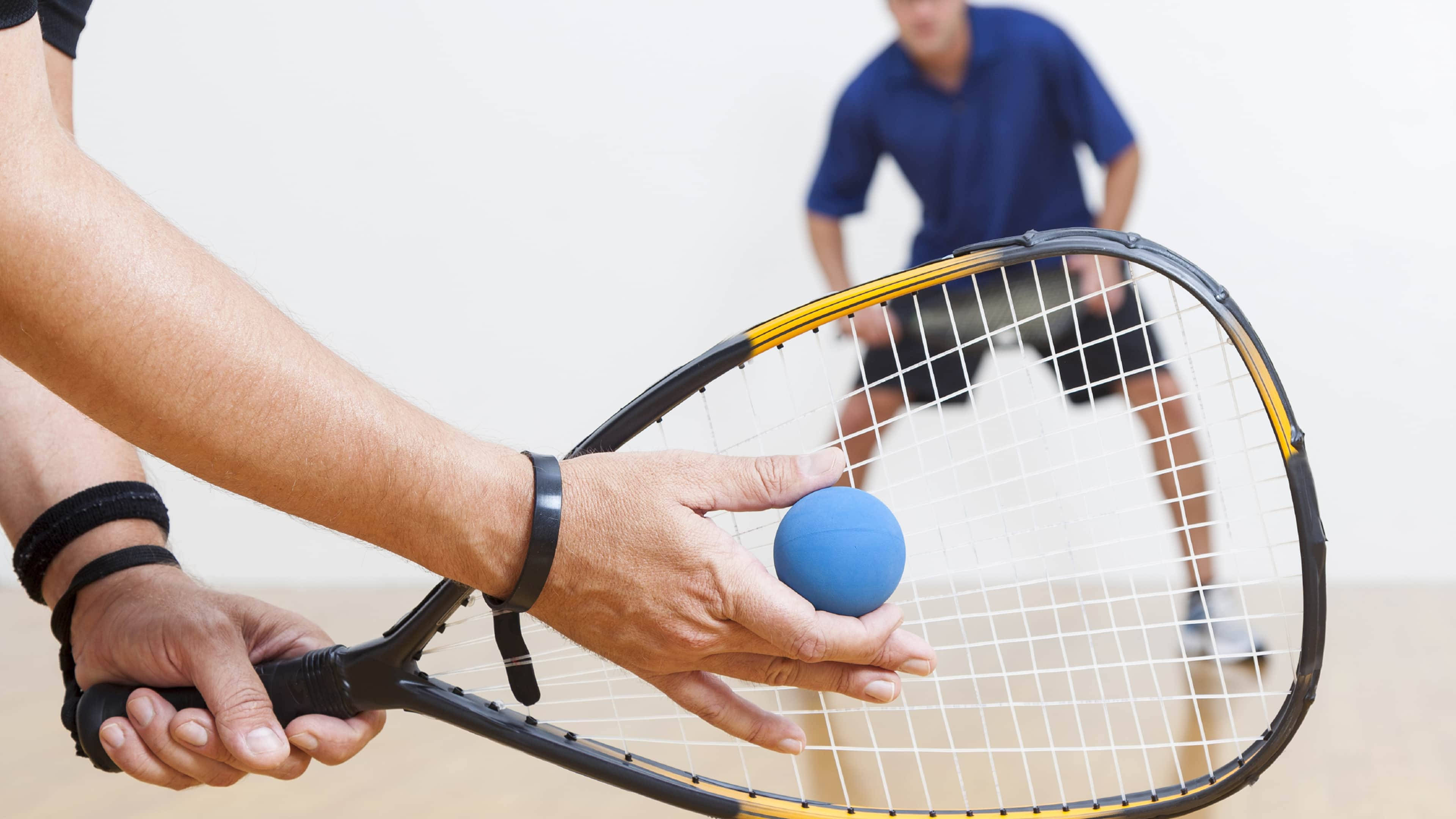 racquetball, squash racket, blue ball, 4K Desktop Wallpaper
