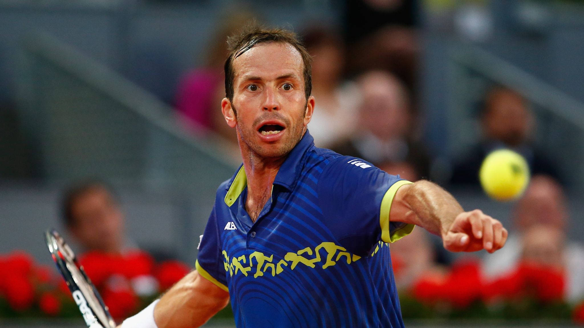 Radek Stepanek, blue shirt, yellow ball, Full HD Desktop Wallpaper