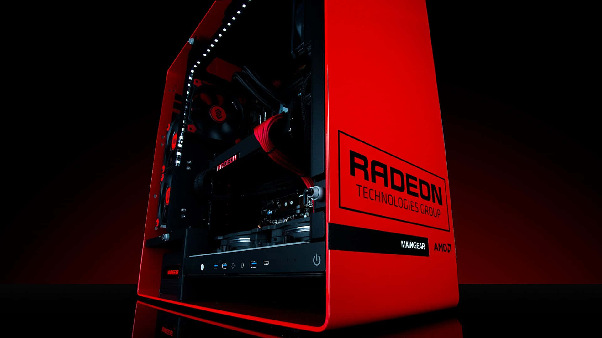 Radeon, 1920 x 1080, red gaming PC case, Full HD Desktop Wallpaper