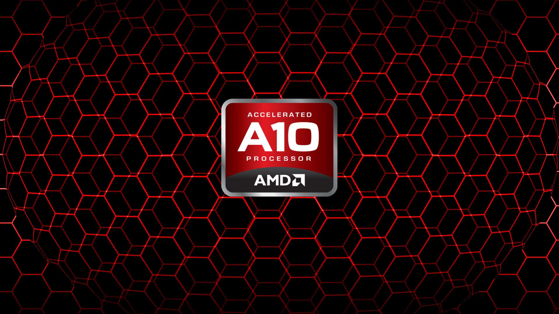 AMD A10 processor, glowing red hexagonal grid, black background, Full HD Desktop Wallpaper