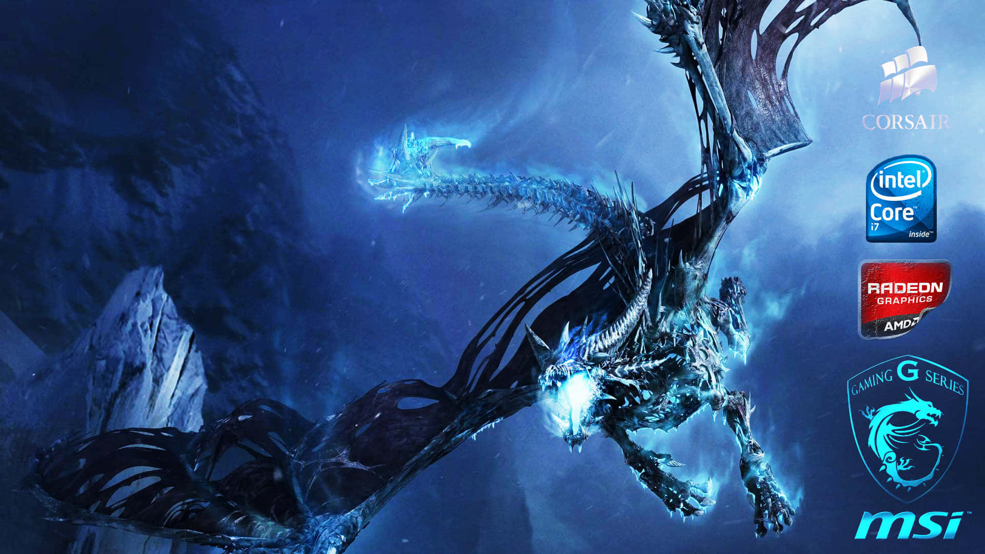 Radeon, 1920 x 1080, glowing blue skeletal dragon, Full HD Desktop Wallpaper