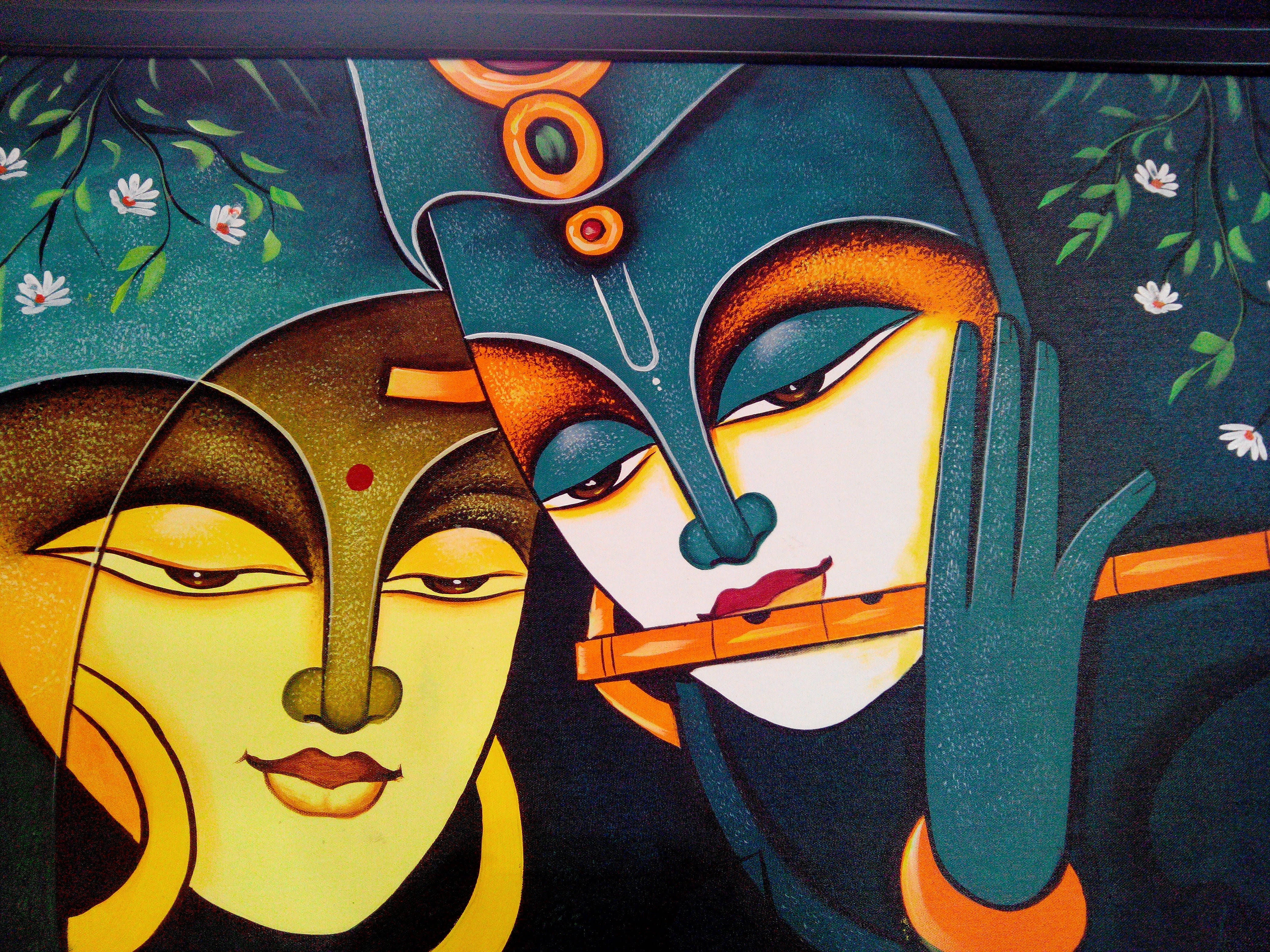 Radha Krishna, 3d abstract artwork, flute, 4K Desktop Wallpaper