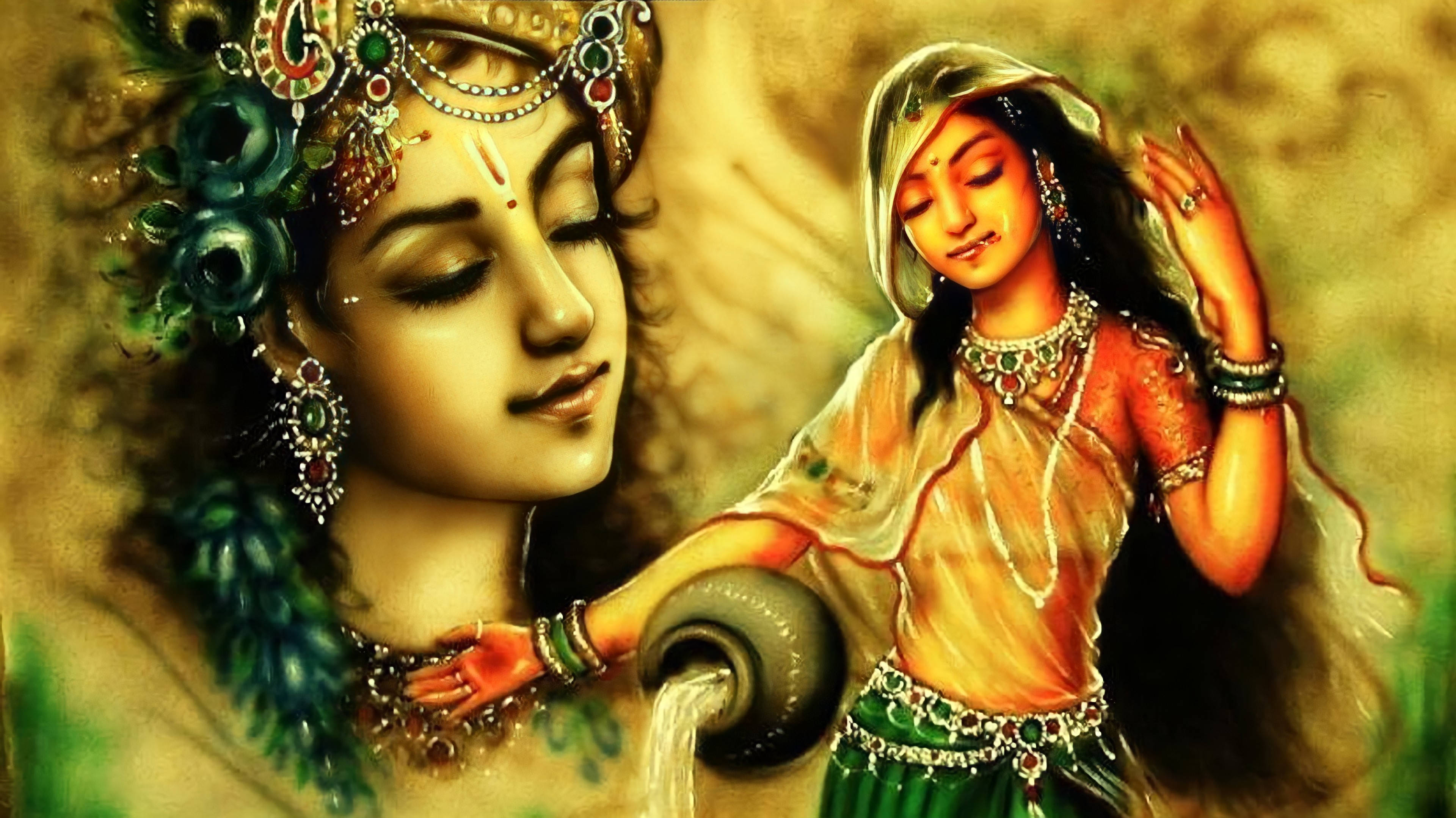 Radha Krishna 3d, eyes closed, divine woman, 4K Desktop Wallpaper