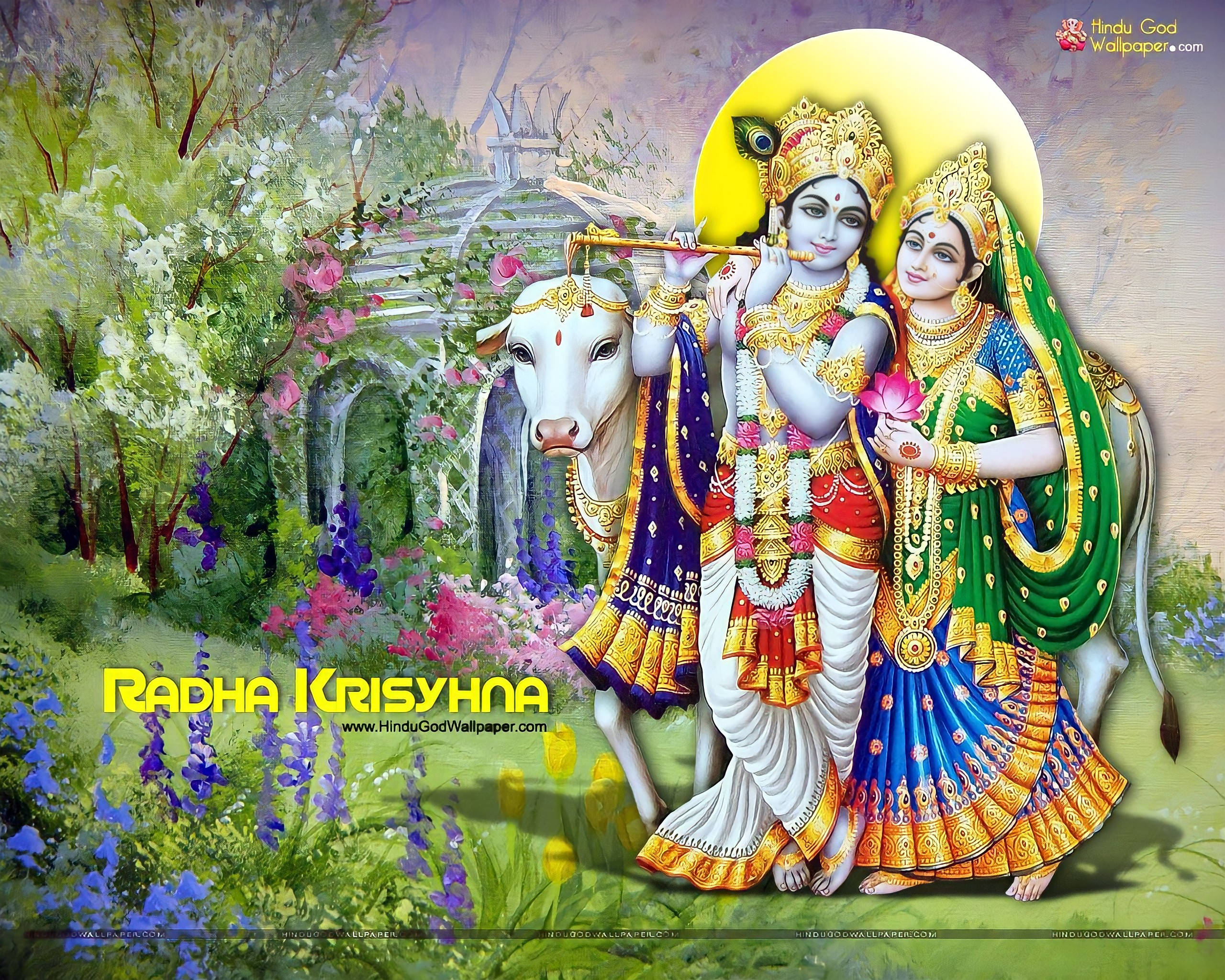 Radha Krishna, 3d, garden setting, 2K Desktop Wallpaper