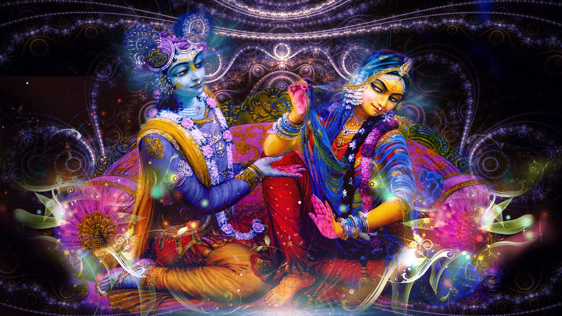 Krishna, Radha, cosmic swirl, Full HD Desktop Wallpaper