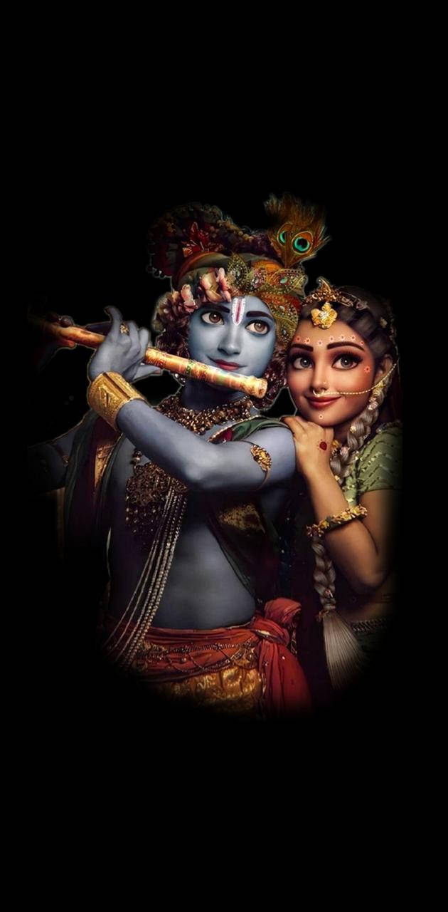 Radha Krishna, 3D cartoon, blue-skinned deity, HD Phone Wallpaper
