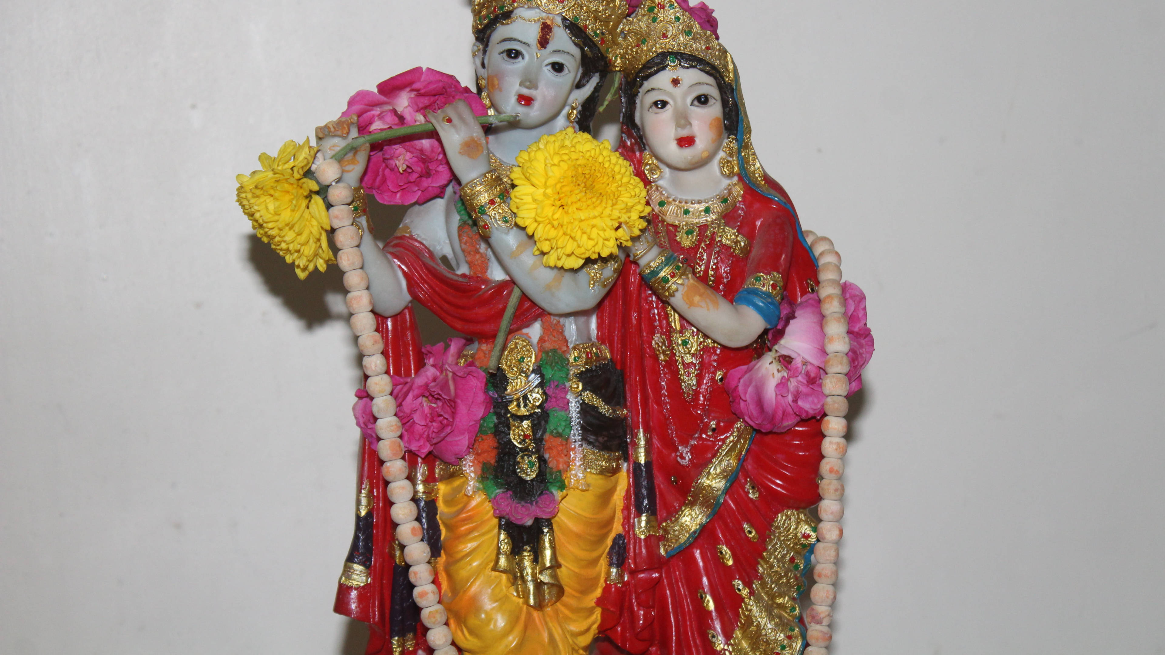 Radha Krishna, red gold, pink, 4K Desktop Wallpaper