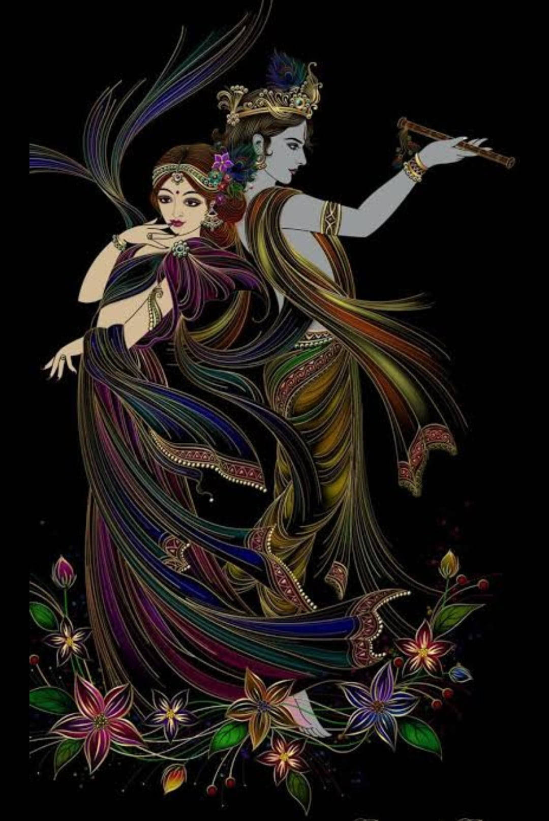 Radha Krishna, black background, flowing robes, HD Phone Wallpaper
