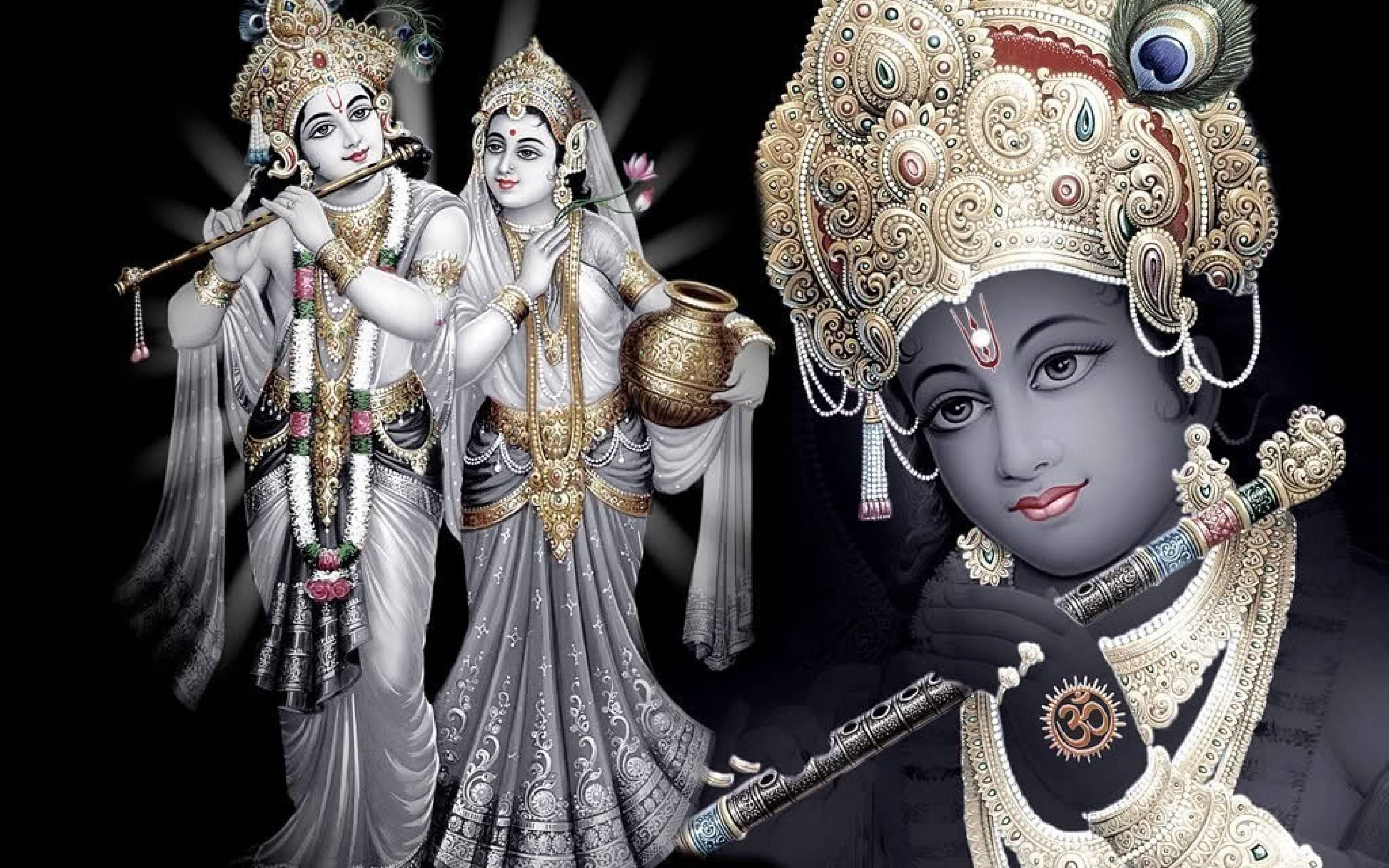 Radha Krishna, 3D, gray skin, 2K Desktop Wallpaper