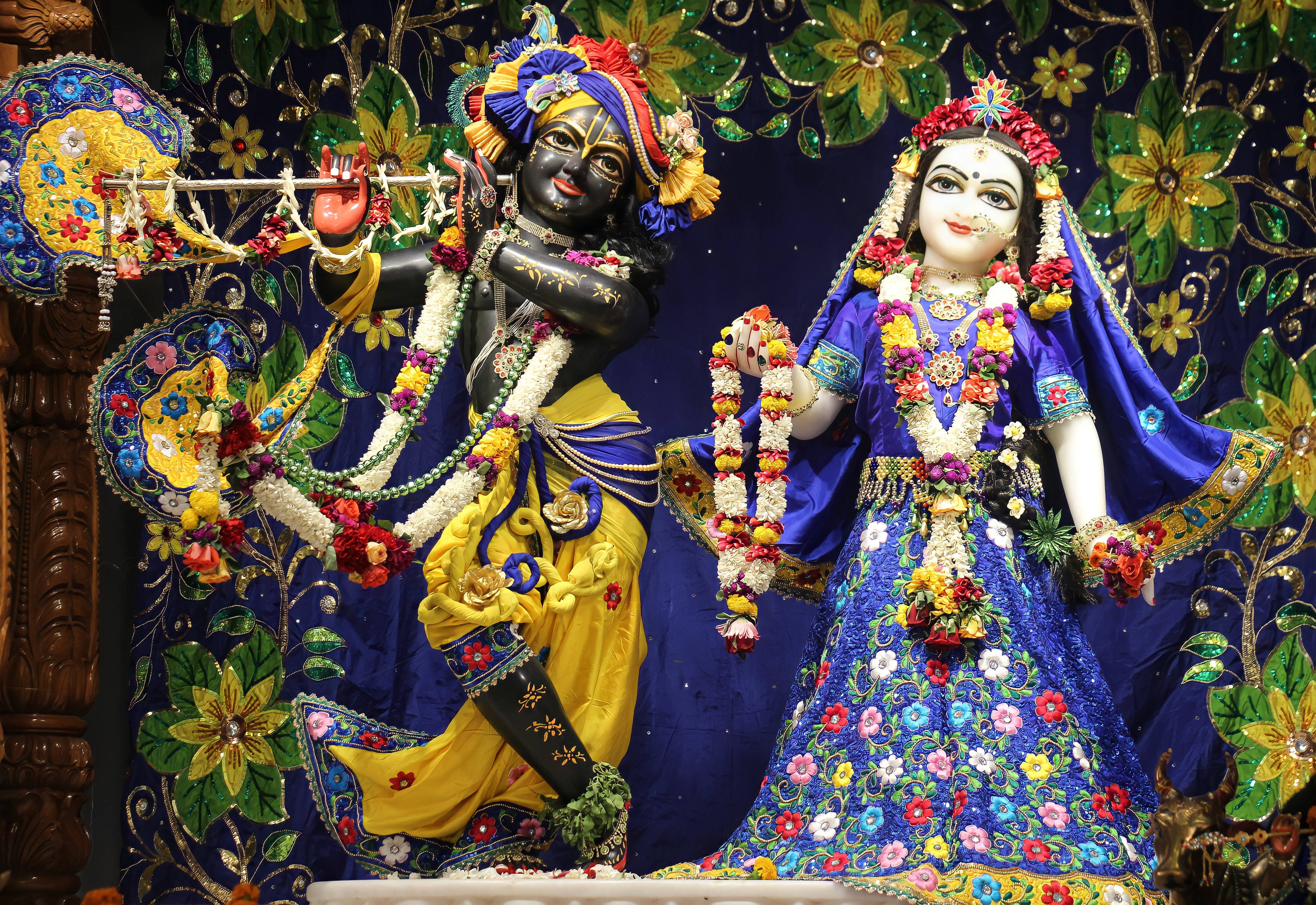 Radha Krishna, 3D Festive Altar, Krishna, 4K Desktop Wallpaper